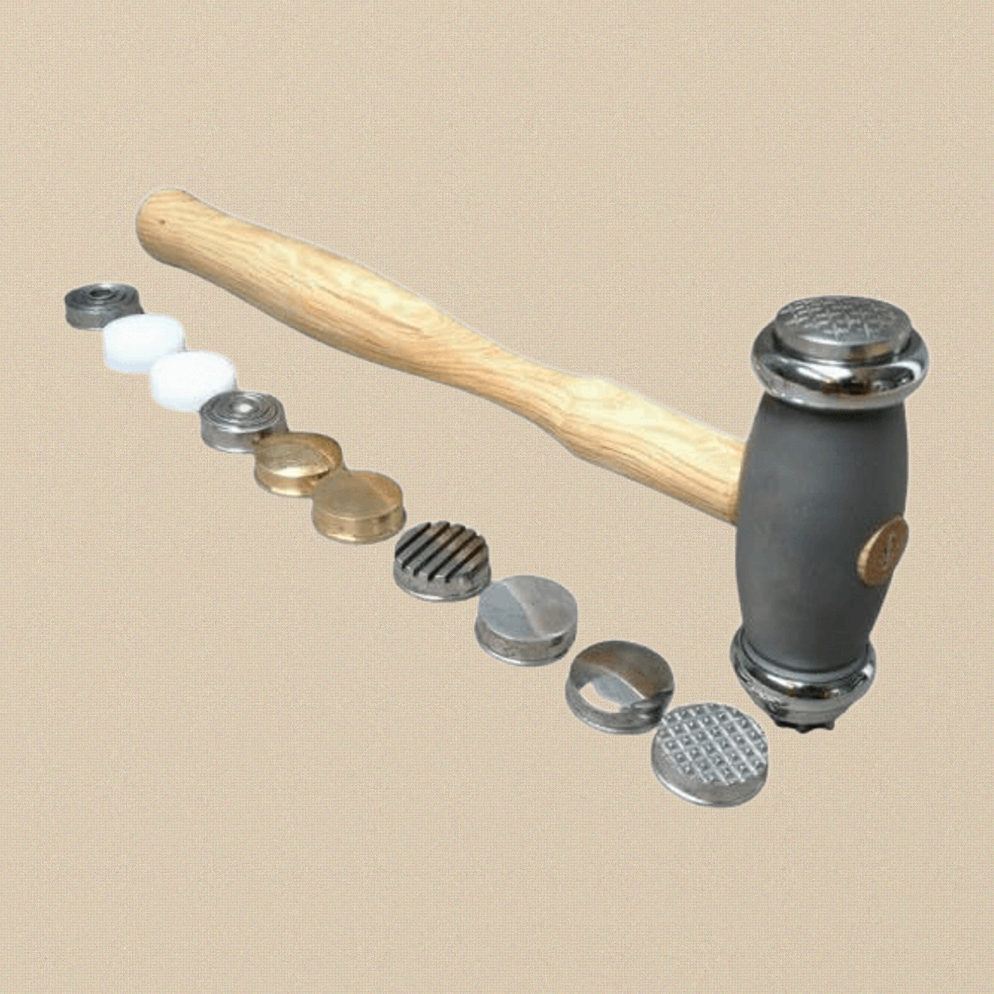 Wooden Handle Metal Texturing Hammer, 12 Interchangeable Pattern Heads, Jewellery Making and Metalsmith Tool | Jewellery Making Tools | Toolsmith Ltd UK