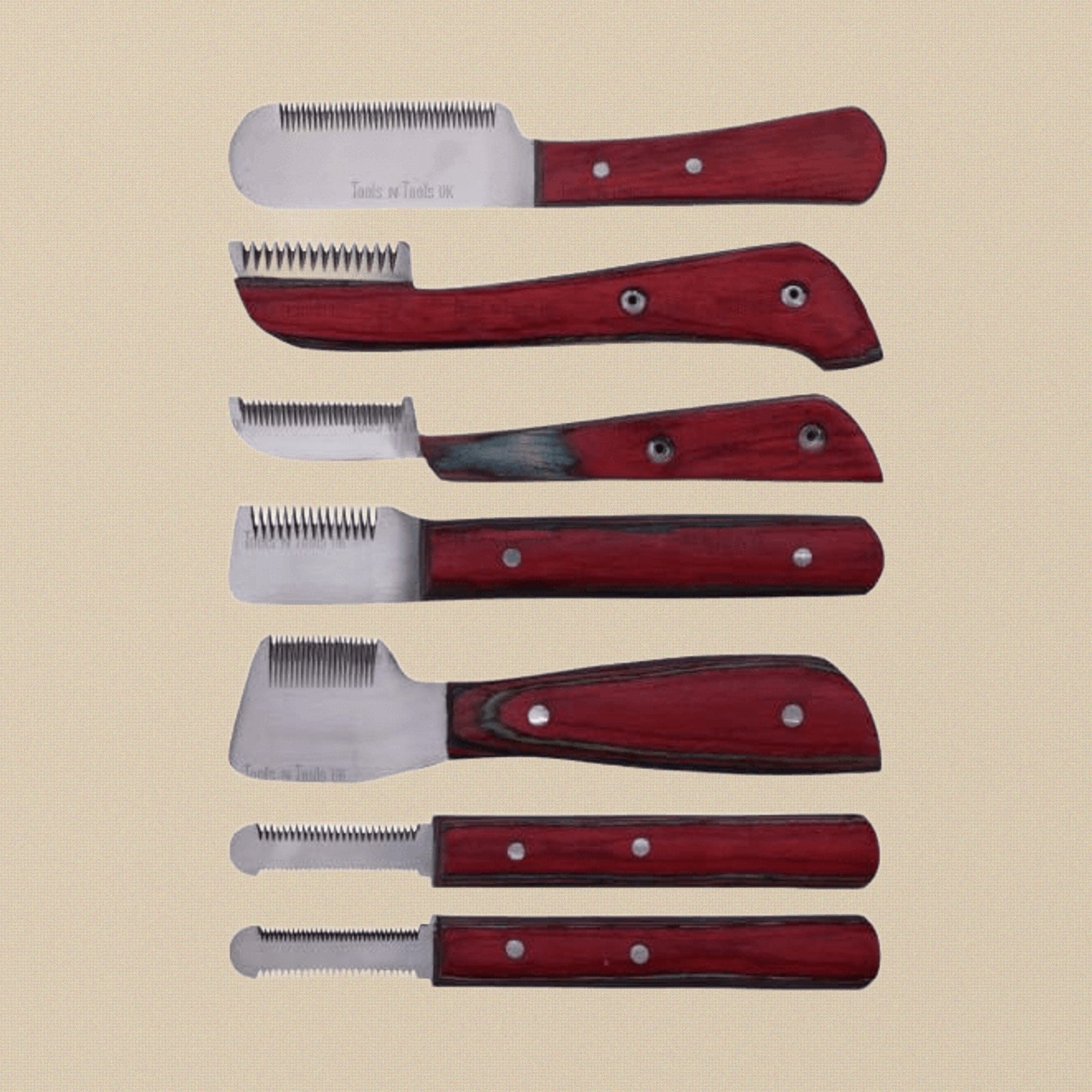 Multi Colour 6-Piece Pets Grooming Stripping Knife Set, Right-Handed, Dogs and Cats Hair Combs/ Brushes with Wooden Storage Box | Pet Grooming Tools | Toolsmith Ltd UK