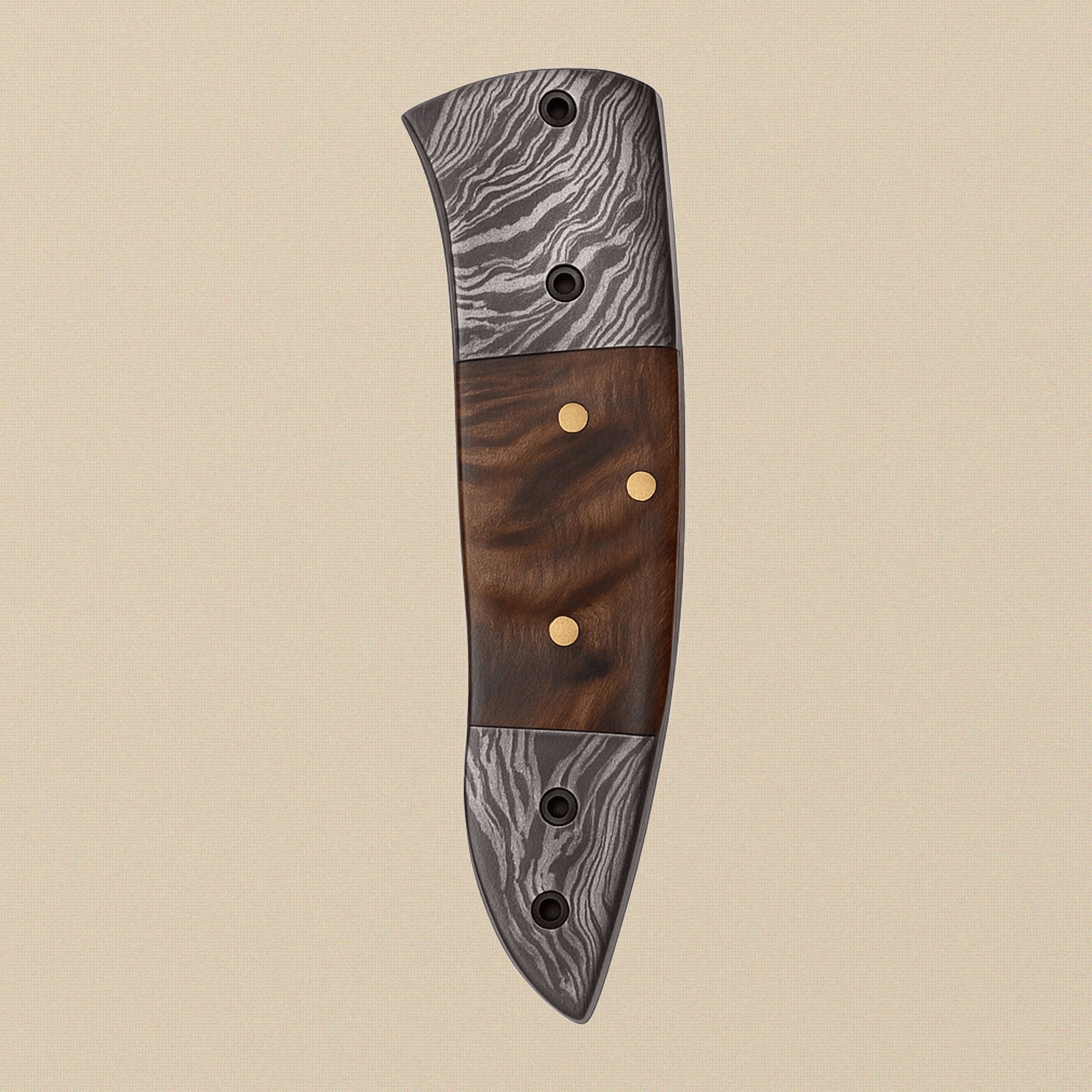 Damascus Steel Folding Knife (7.5") with Ram Horn Handle and Leather Sheath | Folding Knife | Toolsmith Ltd UK