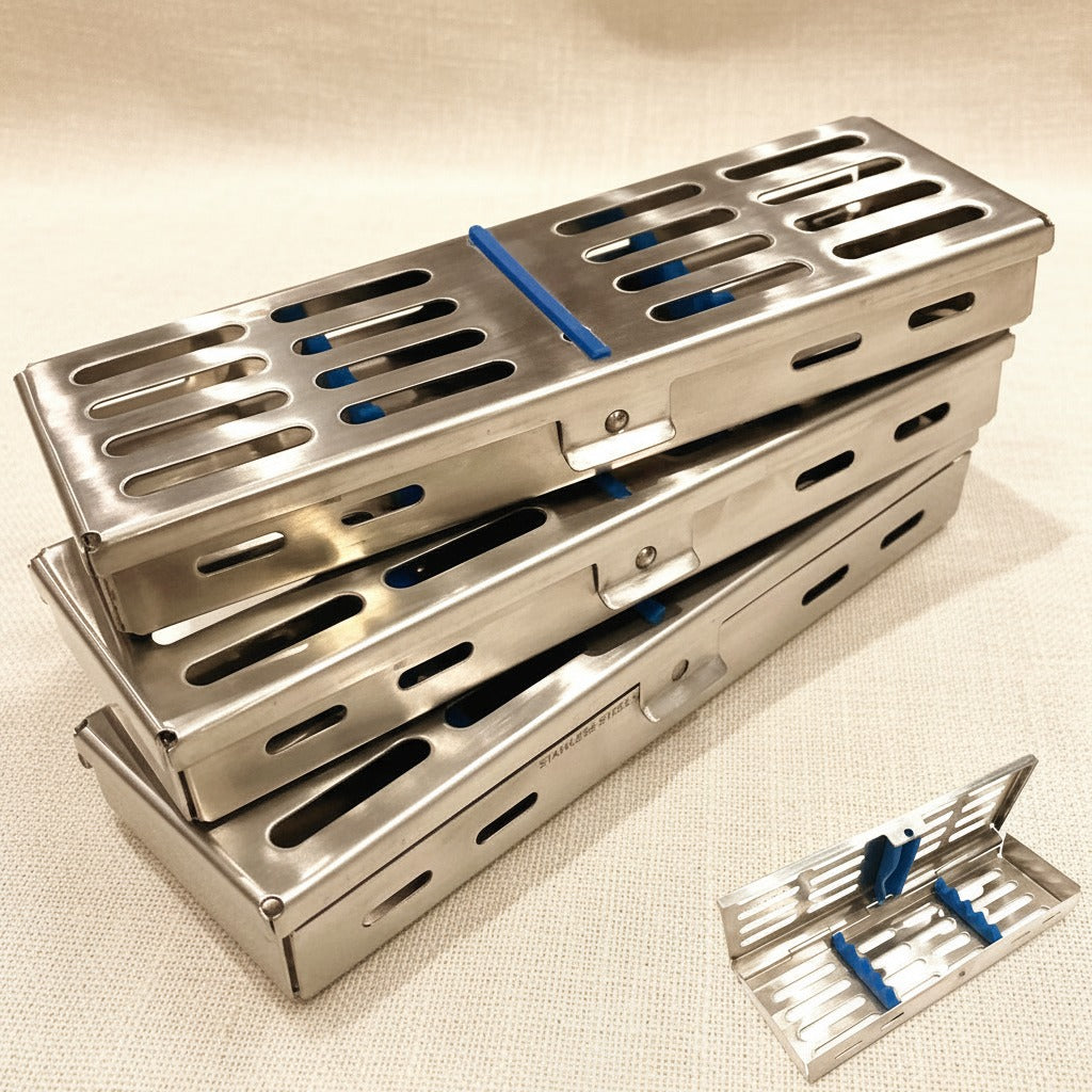 Stainless Steel Sterilisation Cassettes, 180mm, Holds 5 Instruments (Set of 3) | Sterilisation Cassette | Toolsmith Ltd UK