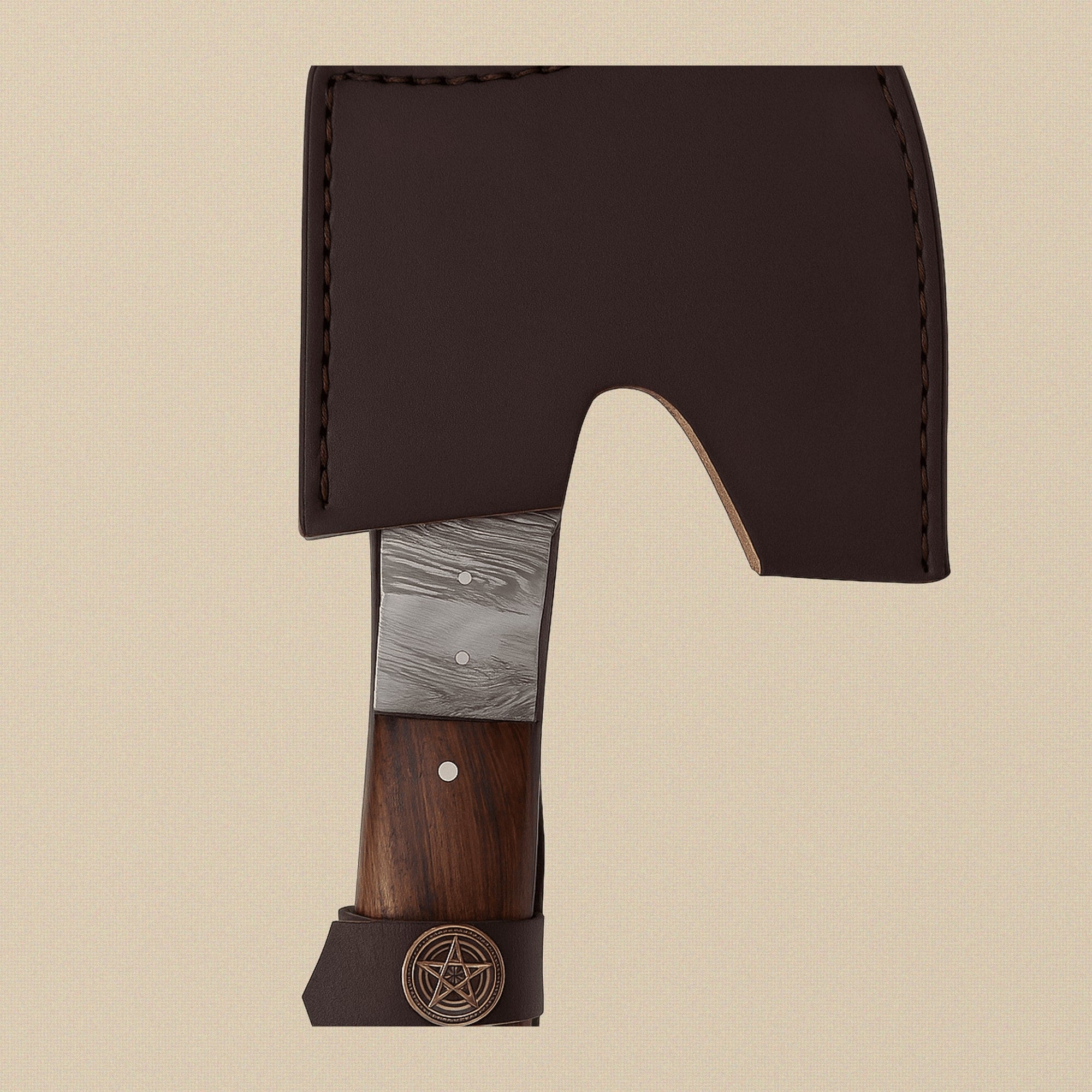 Damascus Steel Hatchet, 9-inch, with Wood and Brass Handle and Leather Sheath | Hatchets & Axes | Toolsmith Ltd UK