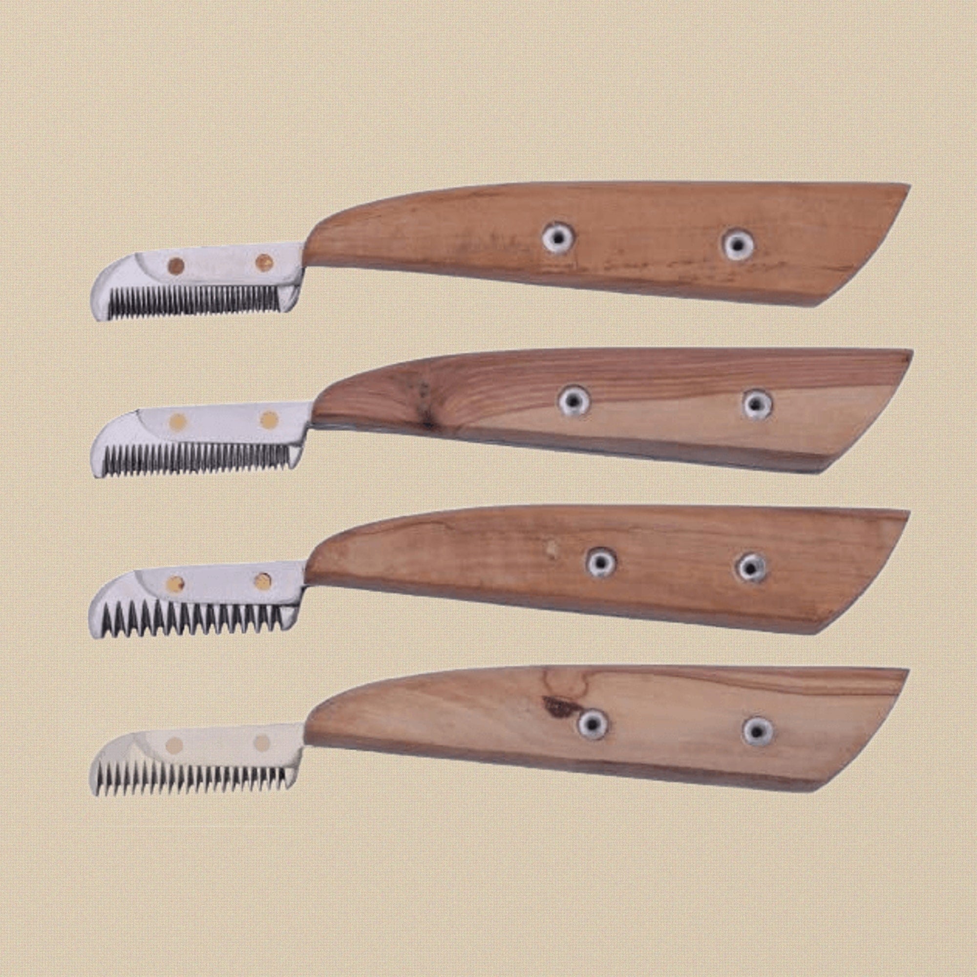 4-Piece Pet Stripping Knife Set, Stainless Steel Right Handed Design, Wooden Handle Carding Combs for Dog, Cat, Fox and Terrier Grooming with Box, S Fine, Fine, Medium & Coarse Sizes | Pet Grooming Tools | Toolsmith Ltd UK