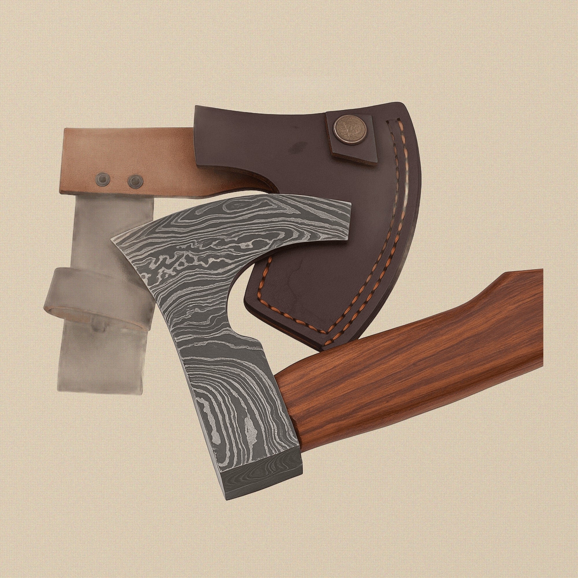 Damascus Steel Hatchet 15.5-inch with Walnut Wood Handle and Leather Sheath | Axe | Toolsmith Ltd UK