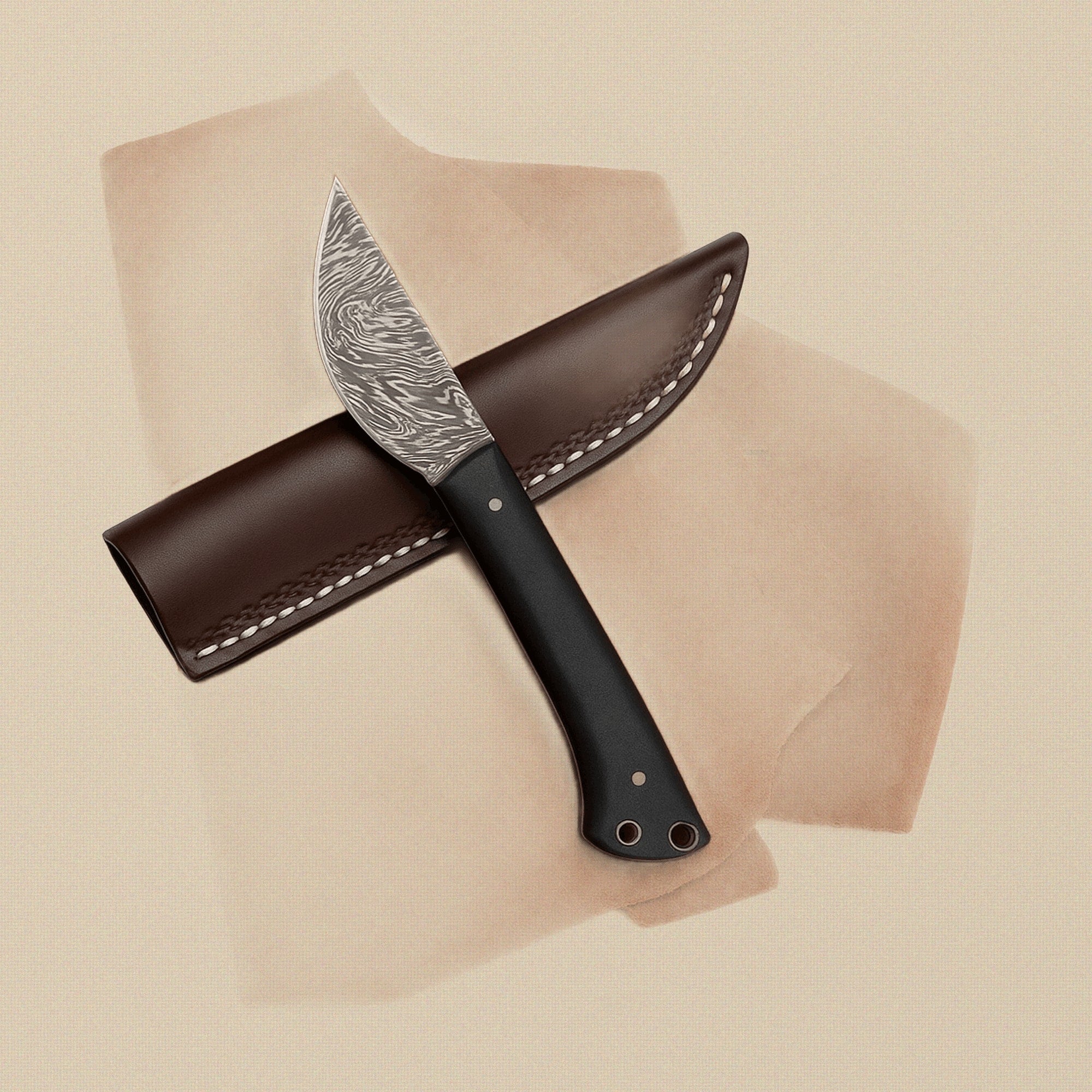 Damascus Steel 6-Piece Chef Knife Set with Black Micarta Handles & Leather Sheaths | Knife Set | Toolsmith Ltd UK