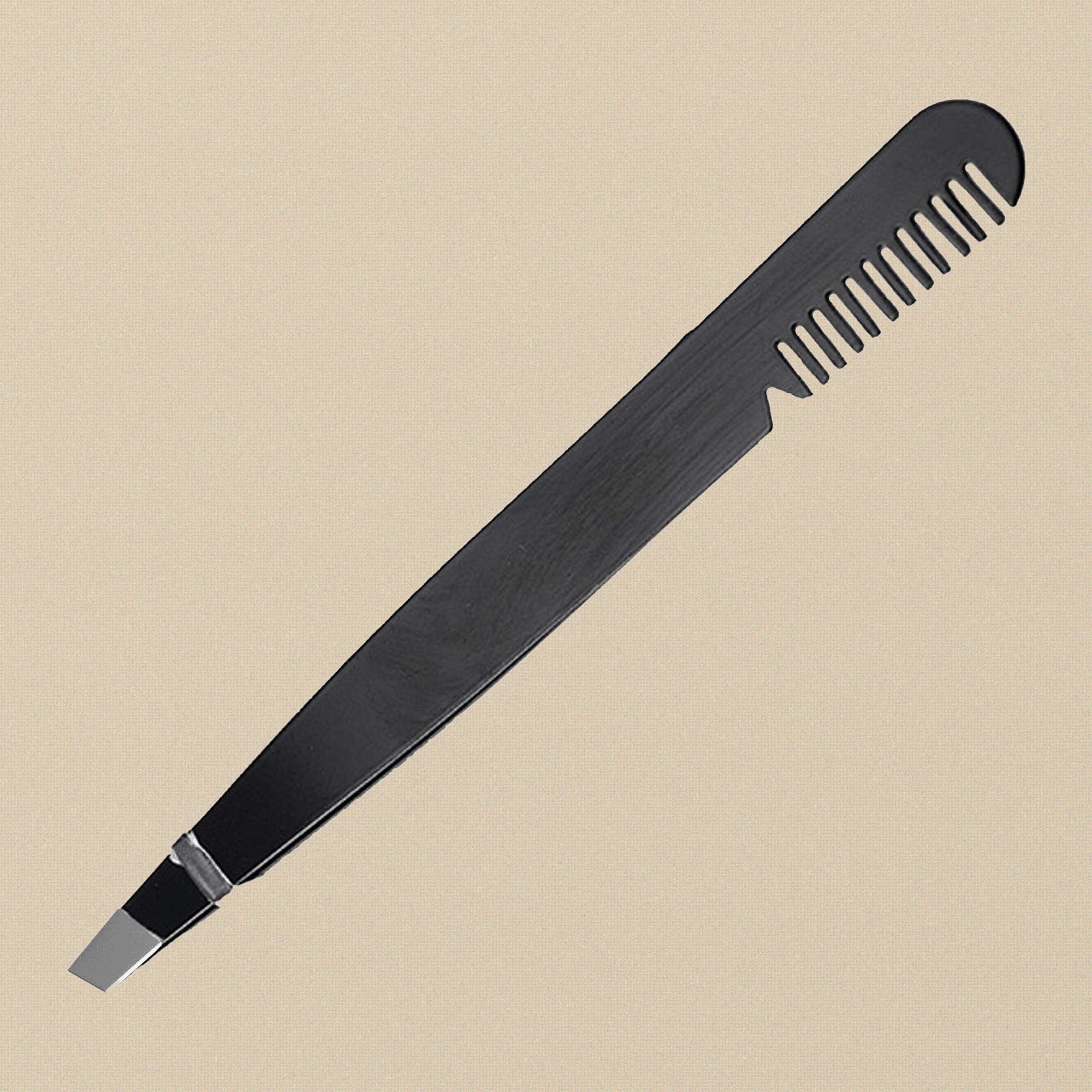 3.75 Inch Stainless Steel Eyebrow Tweezers with Comb, Slanted Tips, Black, Professional Grooming Tool | Beauty & Nail Tools | Toolsmith Ltd UK