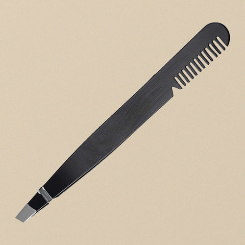 4.5 Inch Stainless Steel Eyebrow Tweezers with Integrated Comb, Slanted Tip, Black, Professional Grooming Tool | Beauty & Nail Tools | Toolsmith Ltd UK