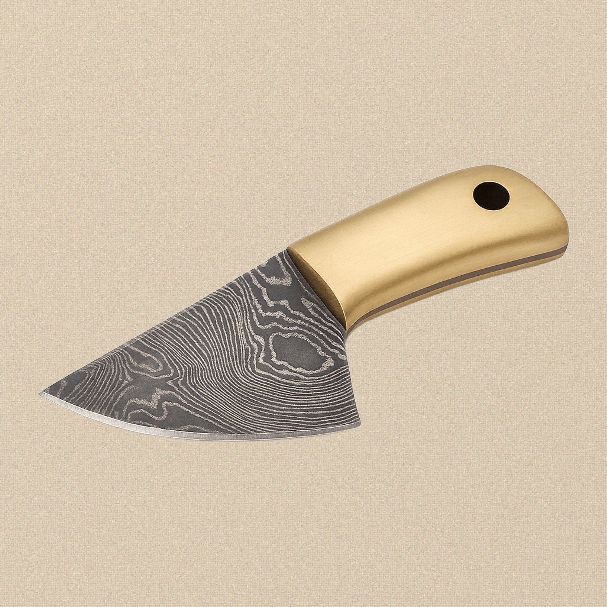 Miniature Damascus Skinner Knife, 66mm Brass-Handled, with Leather Sheath | Miniature Knife | Toolsmith Ltd UK
