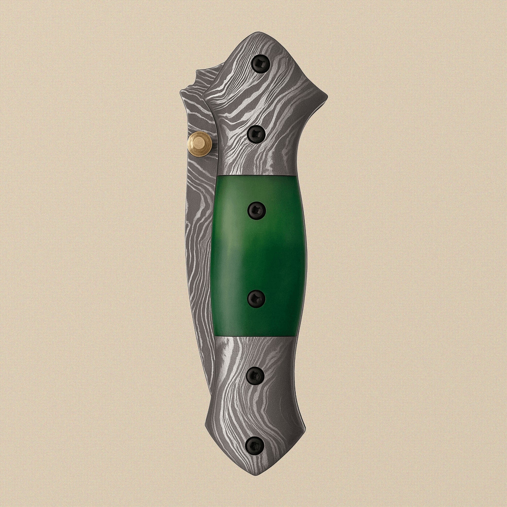 Damascus Steel Folding Knife with Green Camel Bone Handle and Leather Sheath, 7.5-inch | Folding Knife | Toolsmith Ltd UK