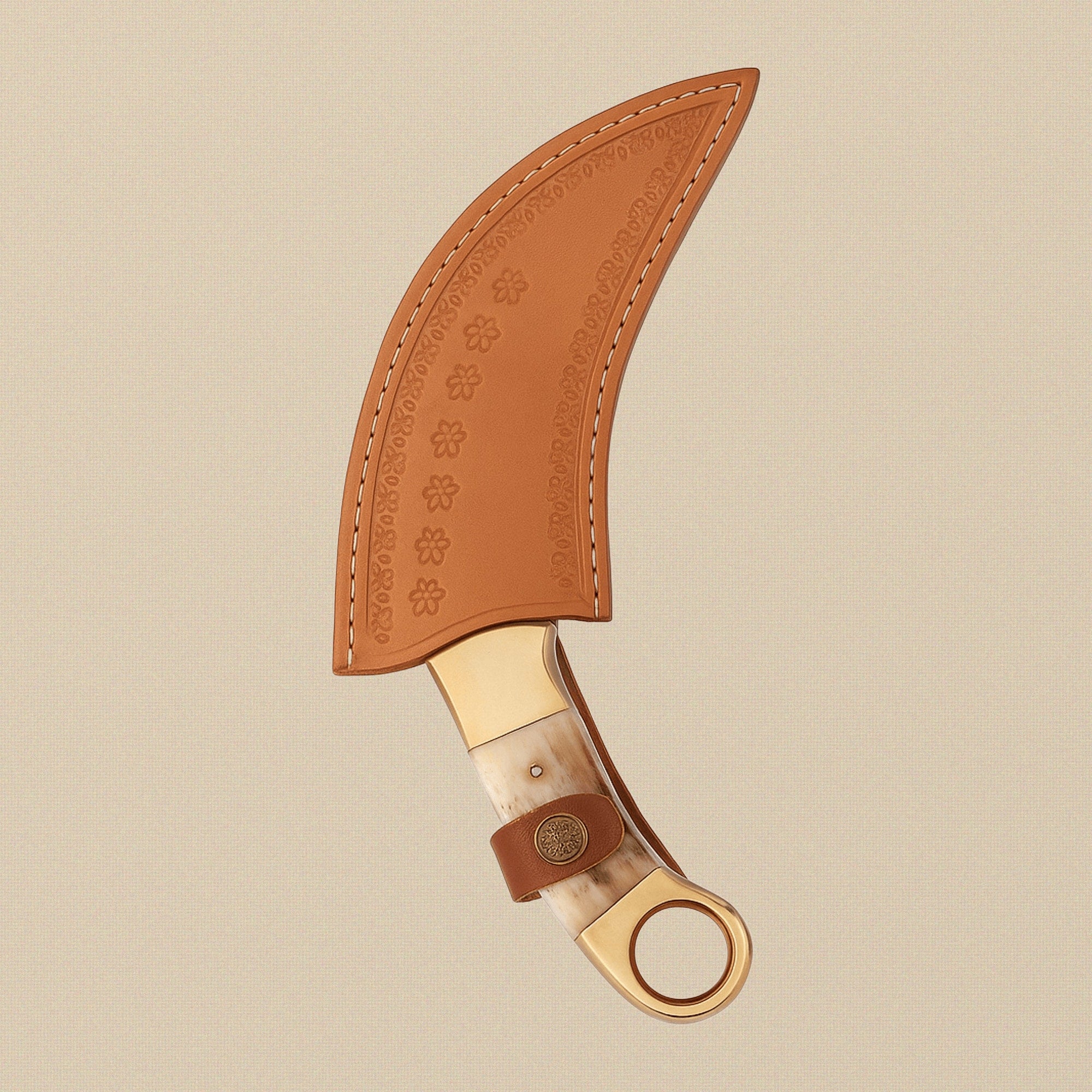 Hand-Forged Karambit Knife in Raindrop Damascus Steel with Red Deer Stag Handle | Knife | Toolsmith Ltd UK
