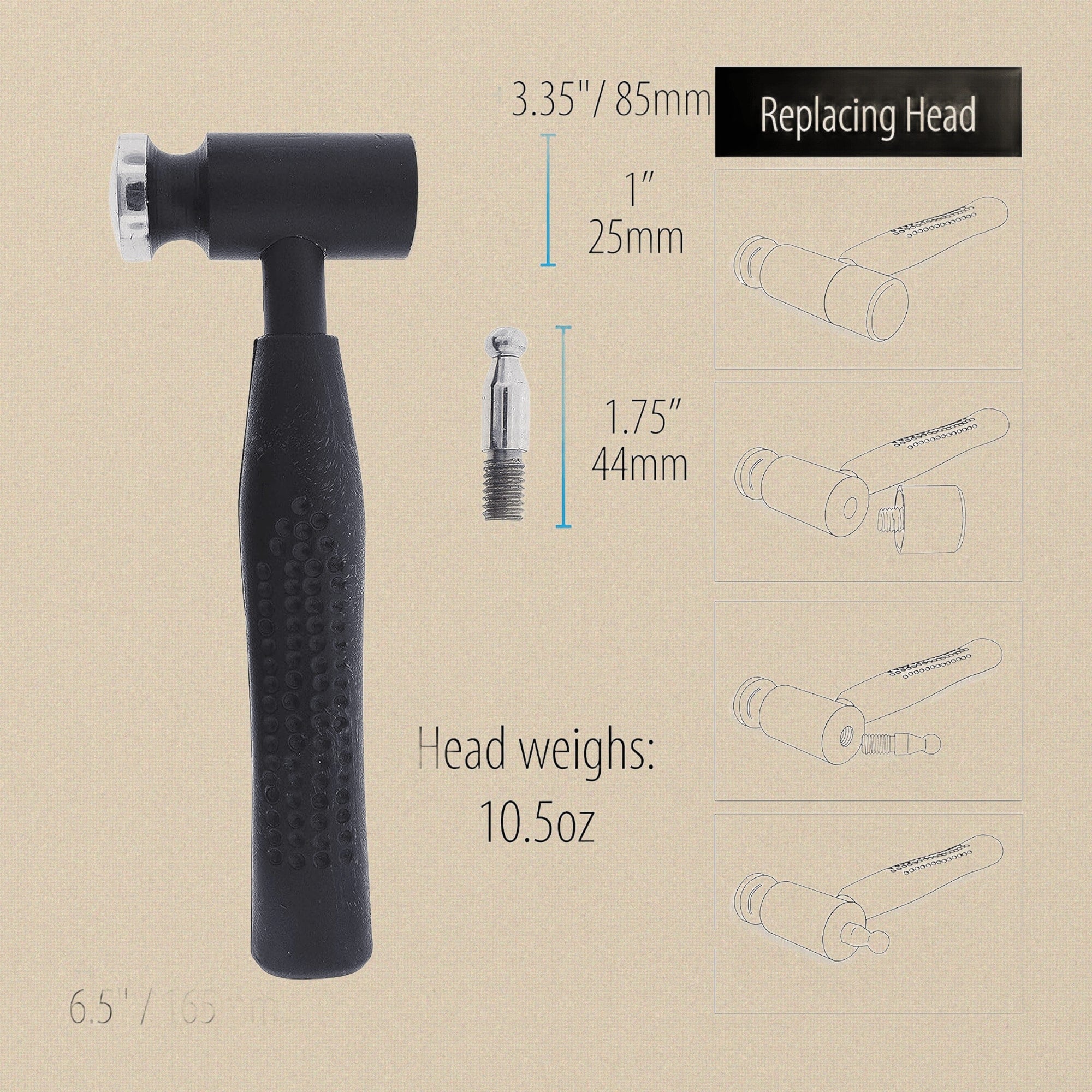 Dual Head Dapping Hammer, Interchangeable Steel and Nylon Tips, Jewellery Making Tool, Used for Flattening, Spreading & Hardening | Jewellery Making Tools | Toolsmith Ltd UK