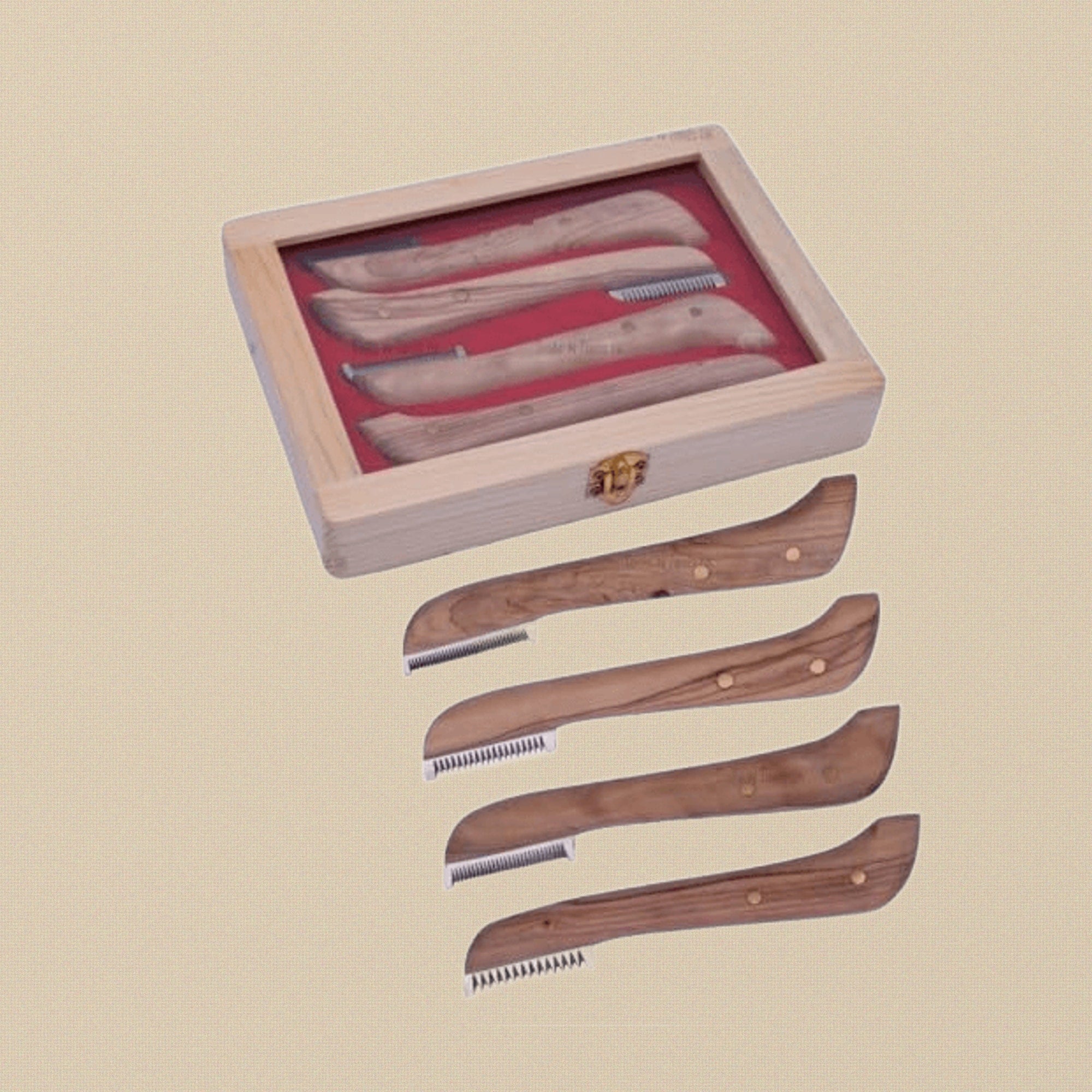 4-Piece Pet Grooming Stripping Knife Set, Wooden Handle Combs with Storage Box, Coarse, Fine, Small & Medium Sizes Brushes for Dogs and Cats, Right Handed Design | Pet Grooming Tools | Toolsmith Ltd UK