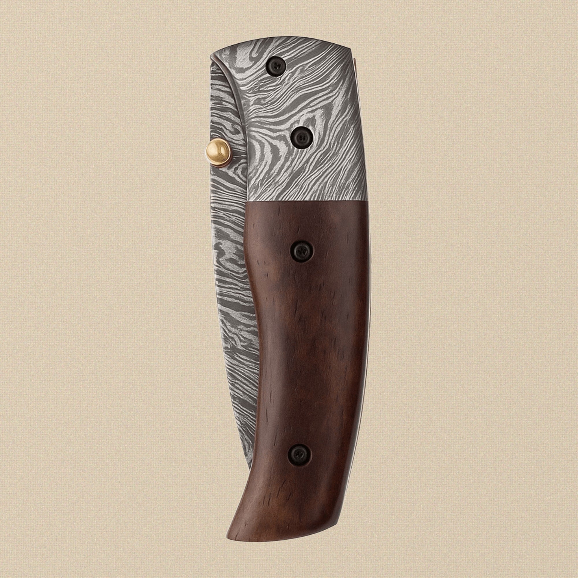 Ram-Horn Handled Damascus Folding Knife with Fire Pattern Blade & Sheath, 7.5-inch | Folding Knife | Toolsmith Ltd UK