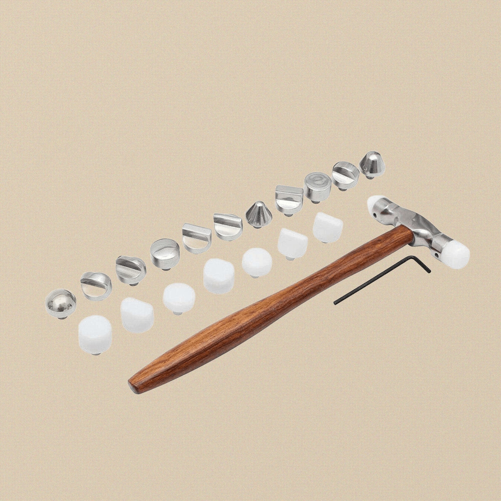 20 Pieces Interchangeable Nylon & Steel Heads Hammer Set, Forming Shaping Precision Jewellery Craft Tool with Wooden Handle | Jewellery Making Tools | Toolsmith Ltd UK