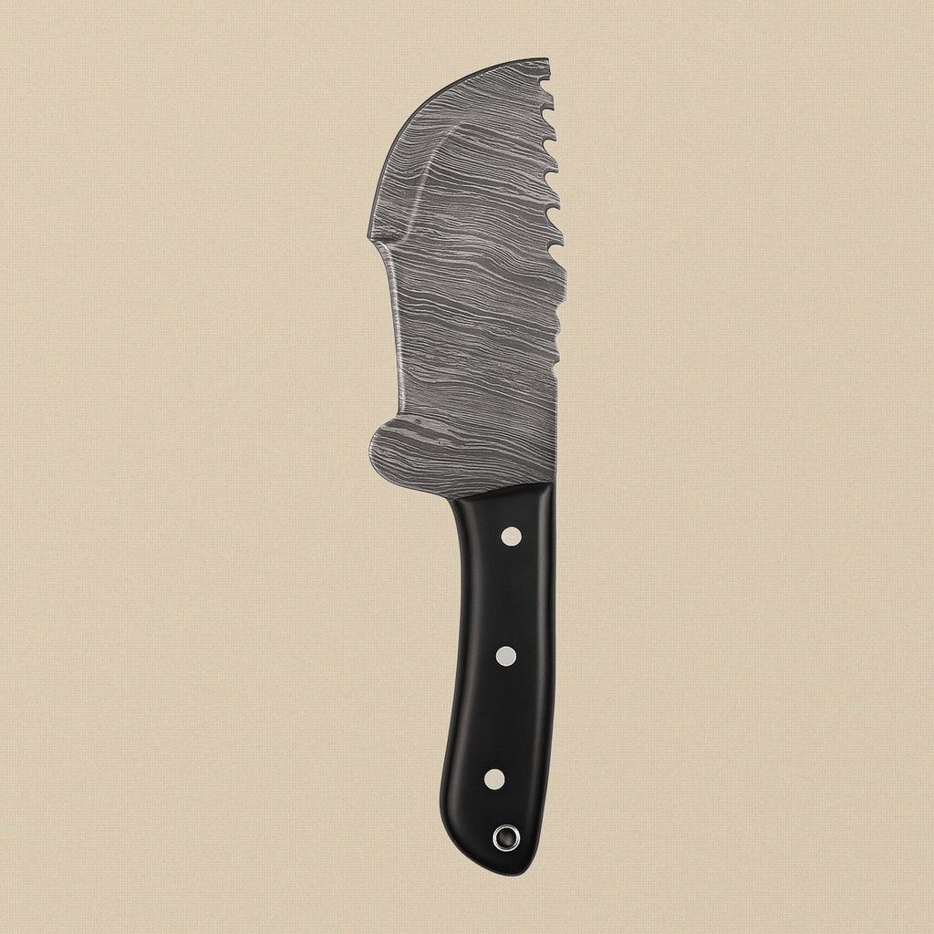 Damascus Steel Tracker Knife with 145 mm Blade, Buffalo Horn Handle and Leather Sheath | Tracker Knife | Toolsmith Ltd UK