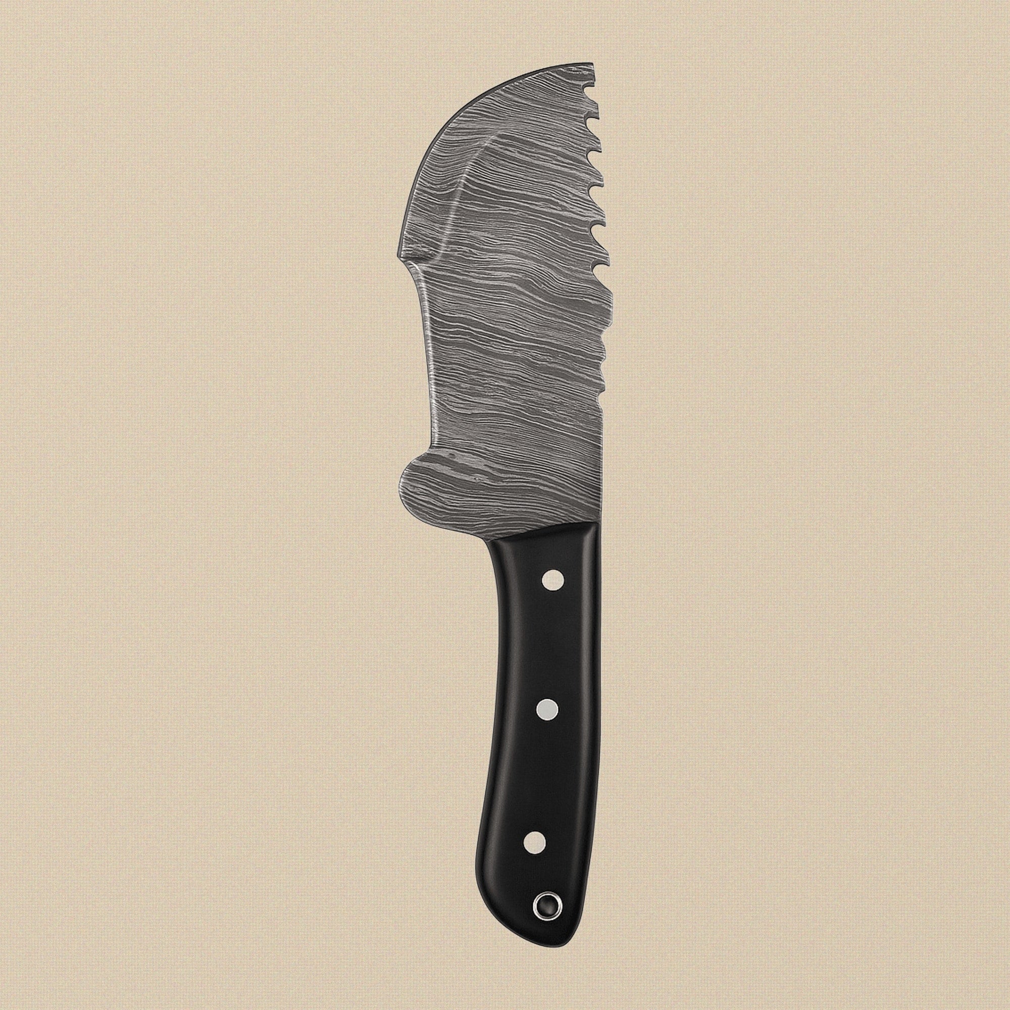 Damascus Steel Tracker Knife with 145 mm Blade, Buffalo Horn Handle and Leather Sheath | Tracker Knife | Toolsmith Ltd UK