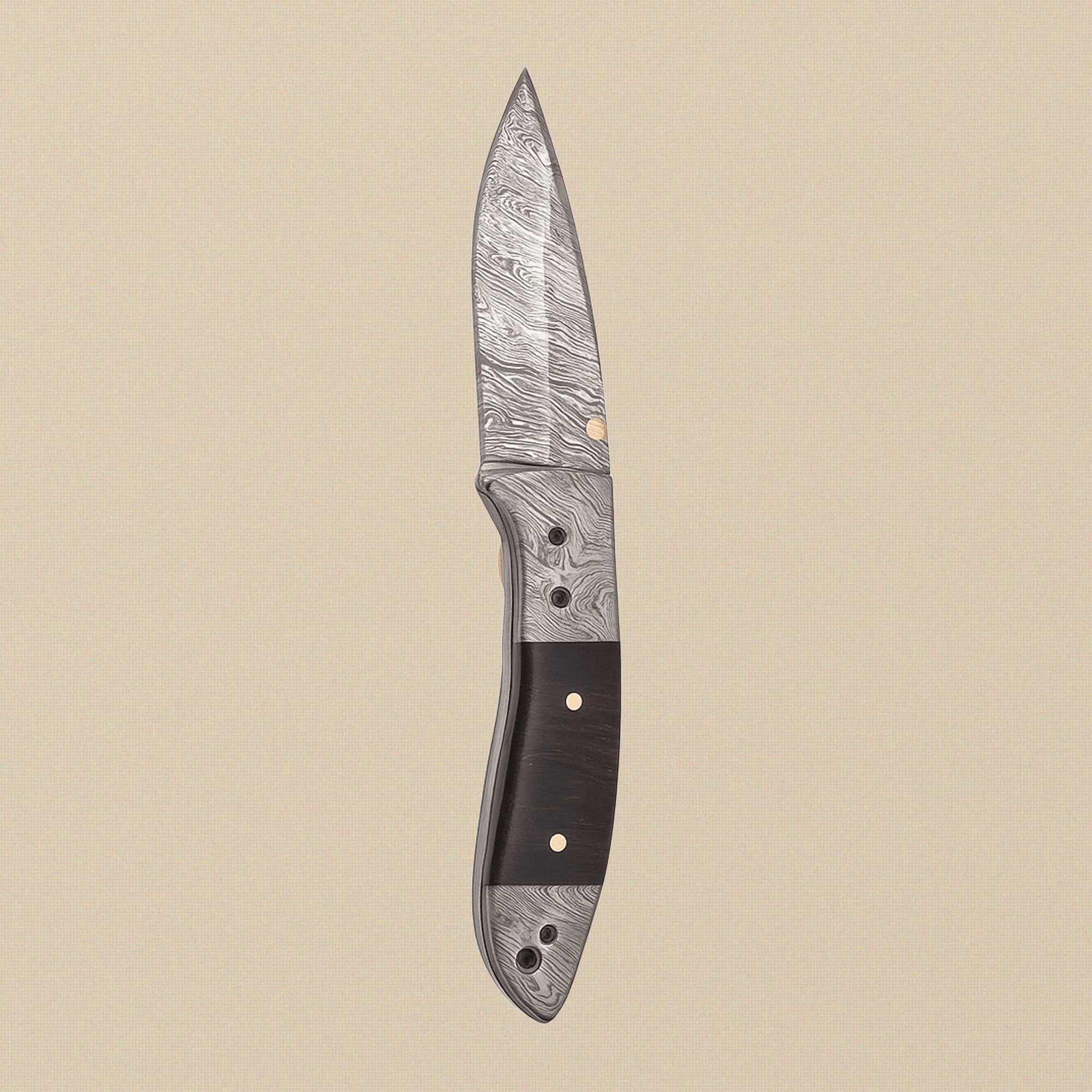 Damascus Steel Folding Knife with Black Ram Horn Handle & Leather Sheath, 7.5-inch | Folding Knife | Toolsmith Ltd UK