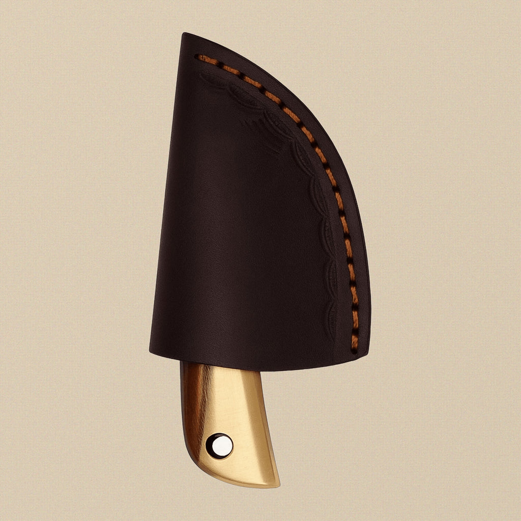 Miniature Damascus Skinner Knife, 66mm Brass-Handled, with Leather Sheath | Miniature Knife | Toolsmith Ltd UK