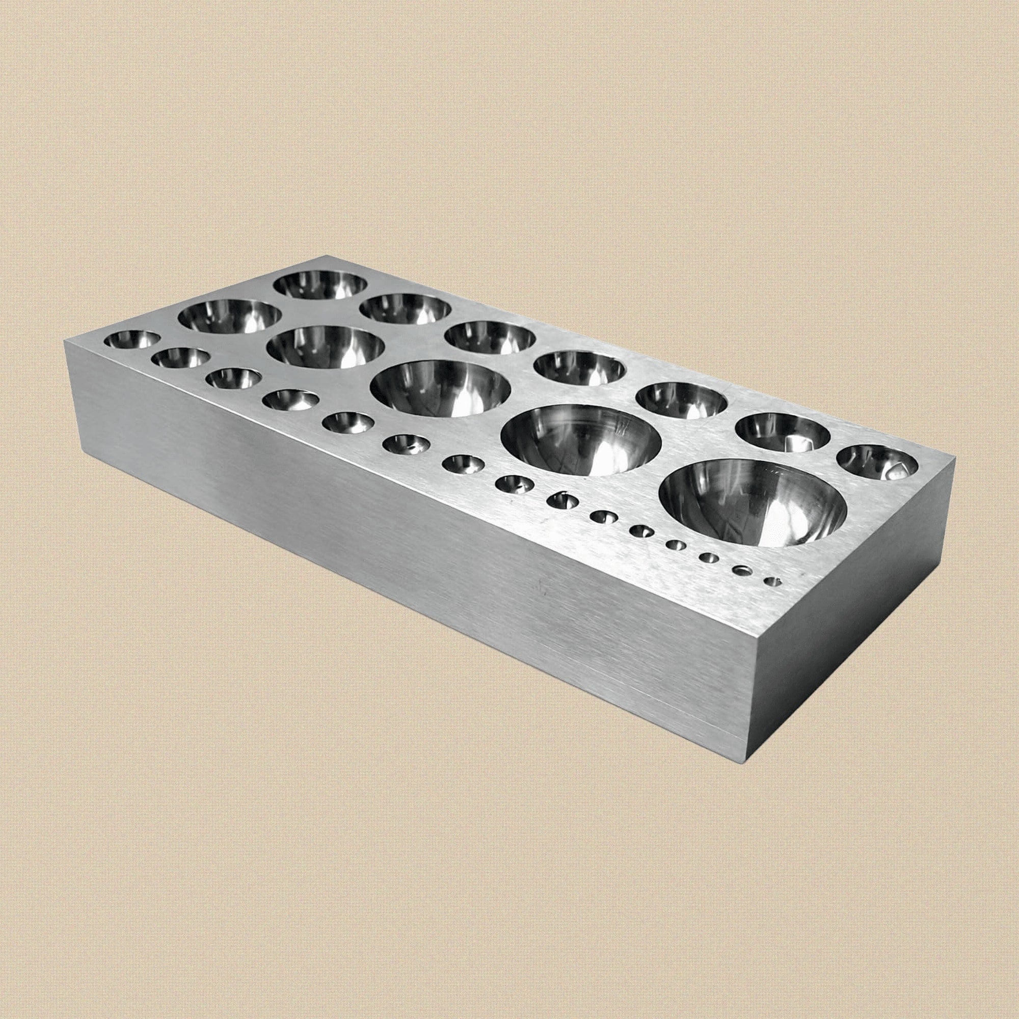 Large Hardened Steel Dapping Block Plate for Jewellery Making, 27 Half Spheres, 130mm x 64mm x 19mm | Jewellery Making Tools | Toolsmith Ltd UK