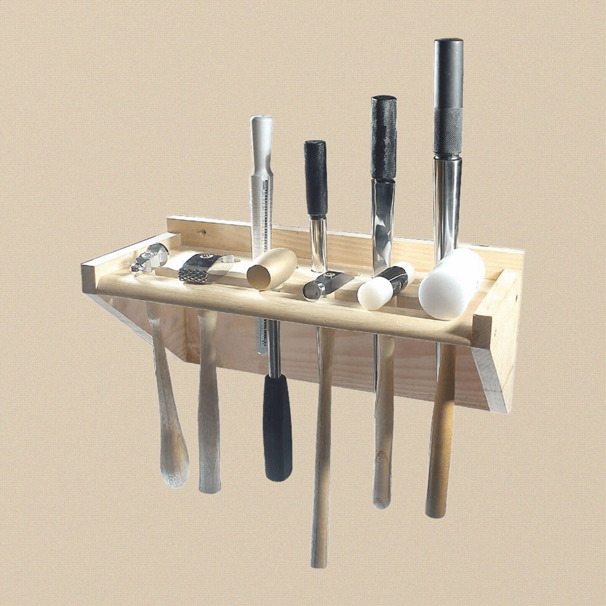 Professional Hammers and Mandrels Wooden Stand Organizer Holder Rack for Standard Benches, 18″ L x 7″ W x 6-1/2″ H | Jewellery Making Tools | Toolsmith Ltd UK
