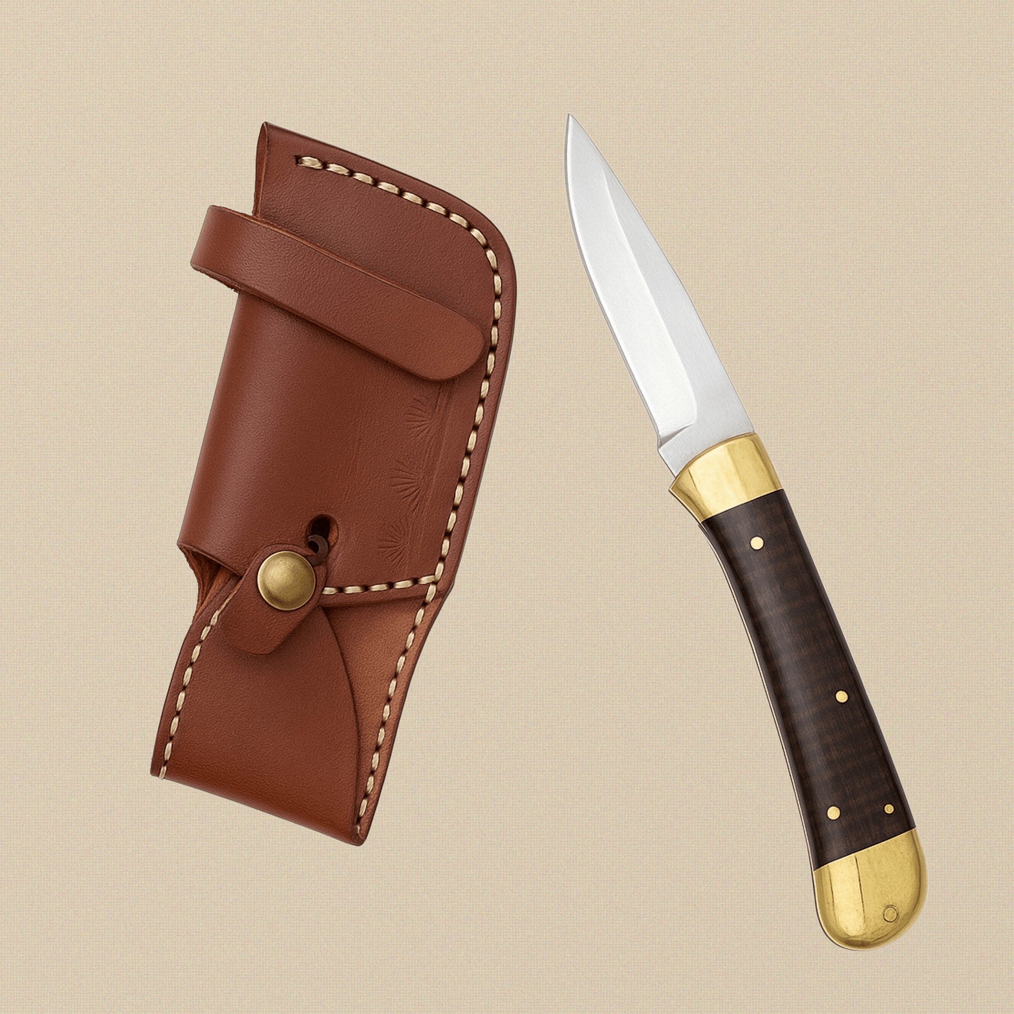 Folding Utility Knife, 231mm, with D2 Steel Blade, Micarta Handle and Leather Sheath | Folding Knife | Toolsmith Ltd UK