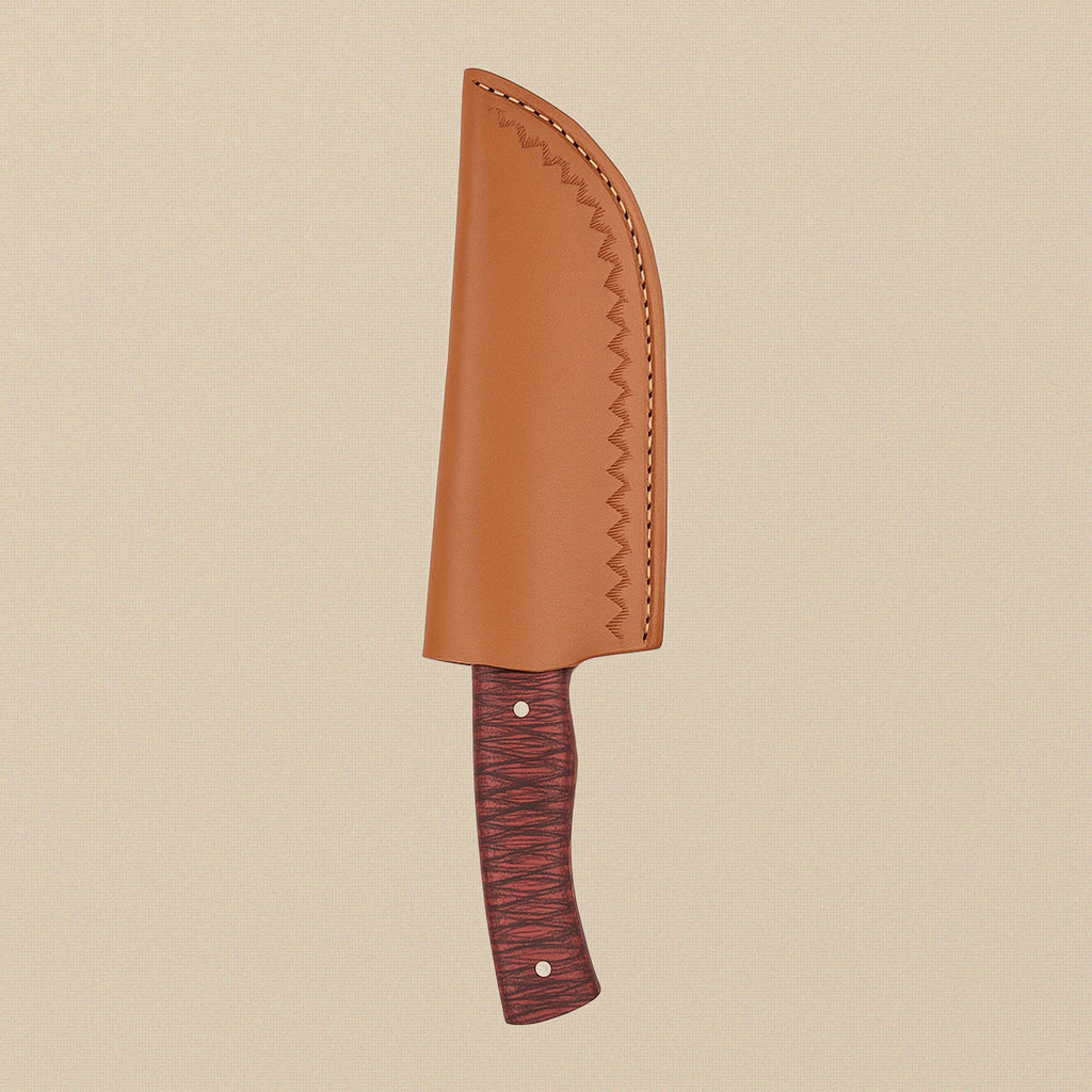 Hand-Forged Layered Steel Utility Knife (9.5-inch) with Red Pakkawood Handle and Leather Sheath | Utility Knife | Toolsmith Ltd UK