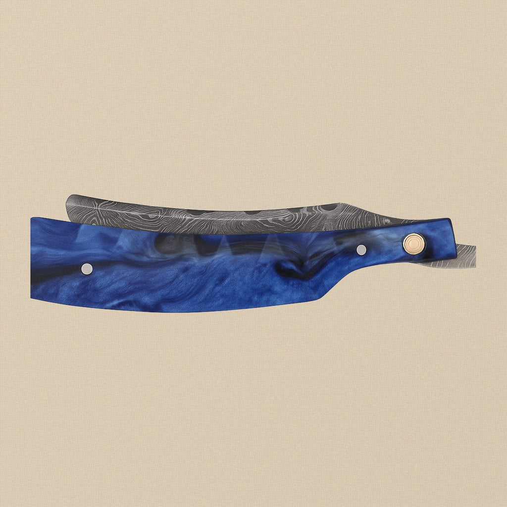 Straight Razor with 75 mm Damascus Steel Blade, Blue-Handled | Straight Razor | Toolsmith Ltd UK