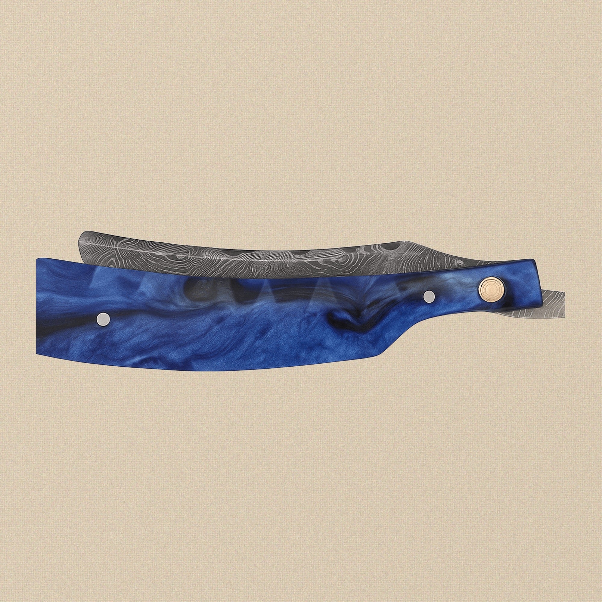 Straight Razor with 75 mm Damascus Steel Blade, Blue-Handled | Straight Razor | Toolsmith Ltd UK