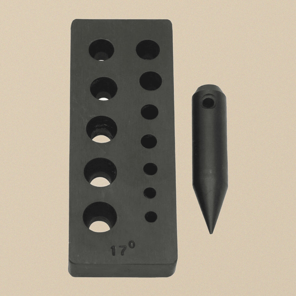 Jewellery Forming Plate with 17 Degree Punch, 12 Collet Holes 3mm to 19mm, Black Carbon Steel, Jewellery Making Tool Block | Jewellery Making Tools | Toolsmith Ltd UK