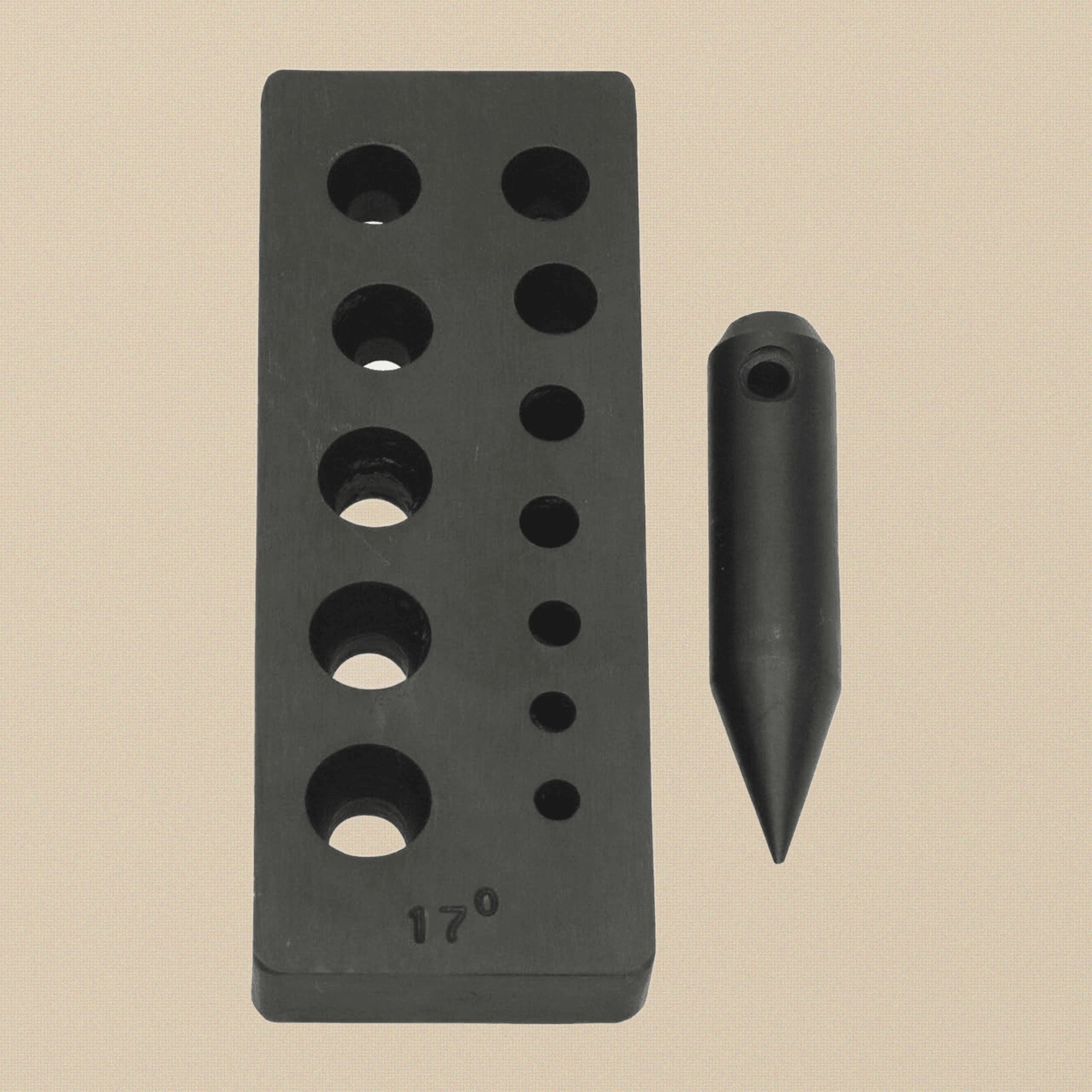Jewellery Forming Plate with 17 Degree Punch, 12 Collet Holes 3mm to 19mm, Black Carbon Steel, Jewellery Making Tool Block | Jewellery Making Tools | Toolsmith Ltd UK