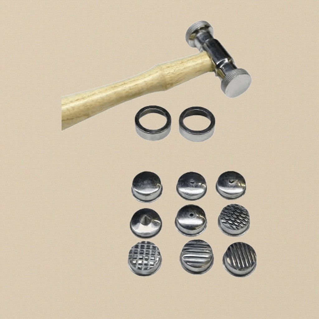 Metal Texturing Hammer with 9 Interchangeable Pattern Faces, Professional Metalworking Tool with Wood Handle | Jewellery Making Tools | Toolsmith Ltd UK
