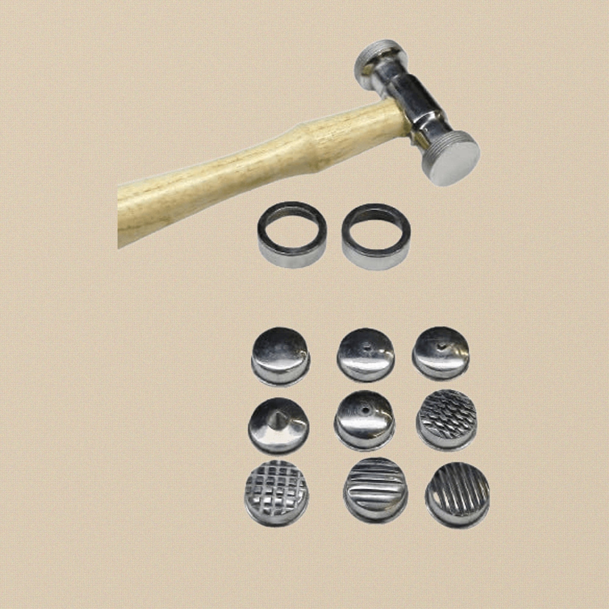 Metal Texturing Hammer with 9 Interchangeable Pattern Faces, Professional Metalworking Tool with Wood Handle | Jewellery Making Tools | Toolsmith Ltd UK