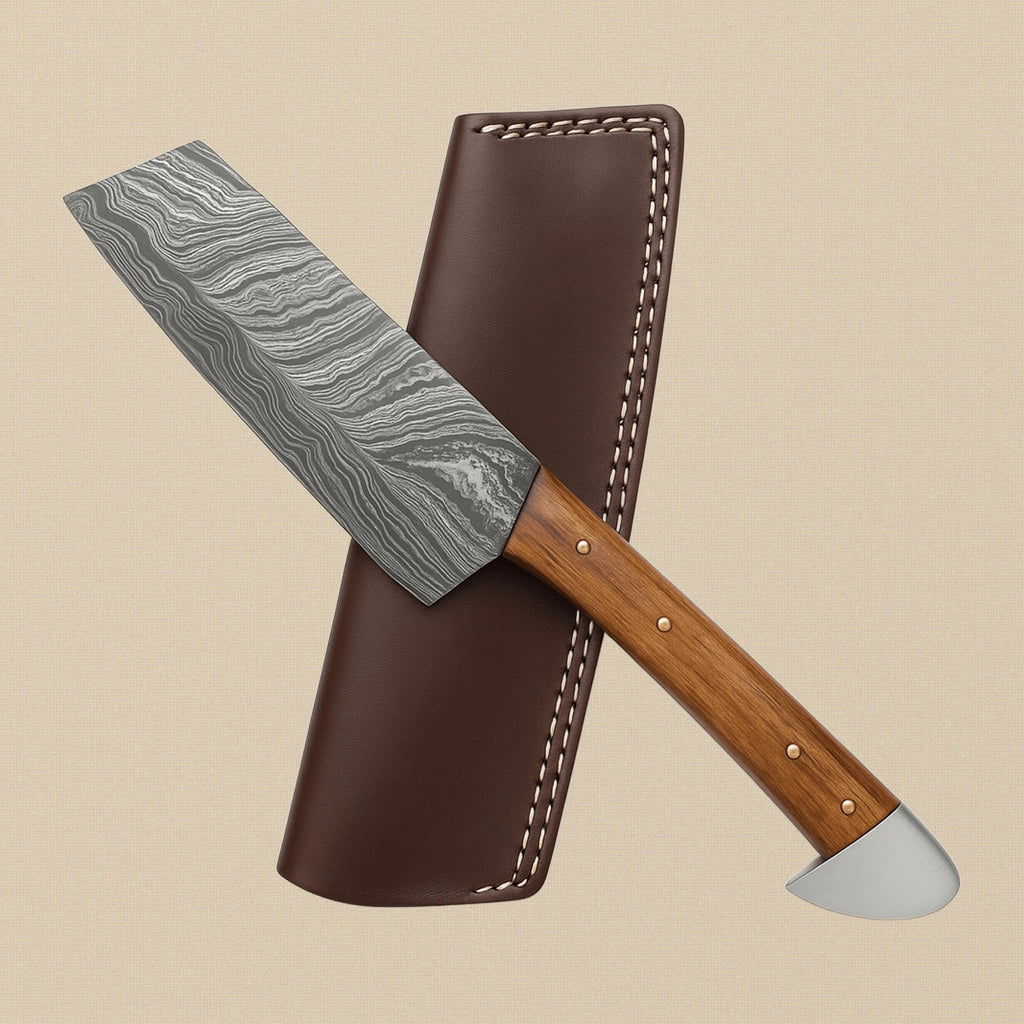 Four-Piece Damascus Chef's Knife Set with Rosewood Handles and Individual Leather Sheaths | Knife Set | Toolsmith Ltd UK