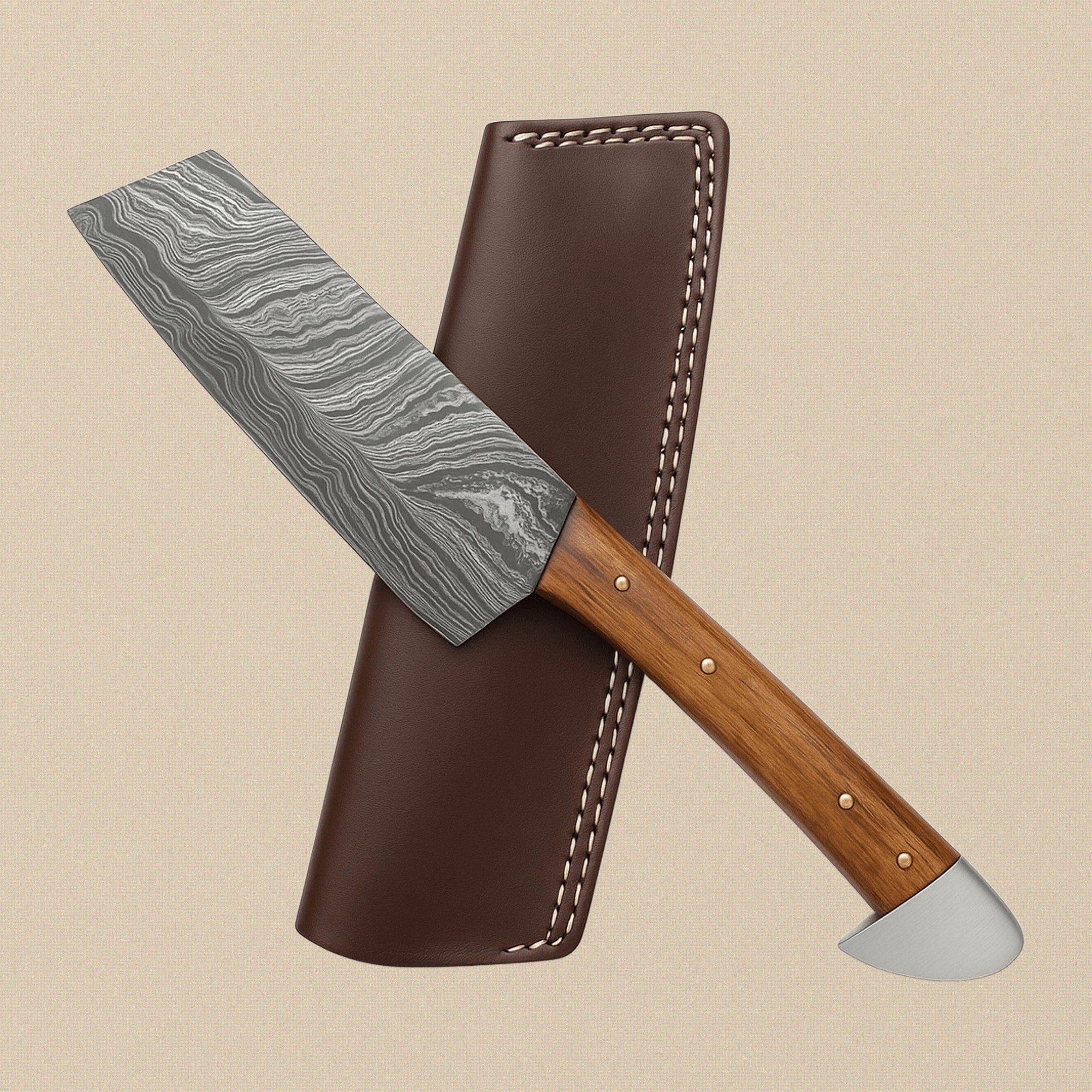 Four-Piece Damascus Chef's Knife Set with Rosewood Handles and Individual Leather Sheaths | Knife Set | Toolsmith Ltd UK