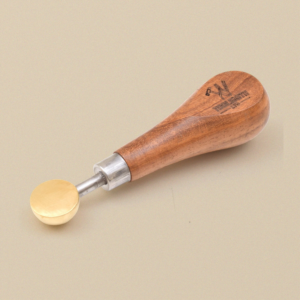 Brass Head Bezel Pusher and Burnisher, 4 Inch, Non-Marring Round Head on a Hardwood Handle, for Stone Setting | Jewellery Making Tools | Toolsmith Ltd UK