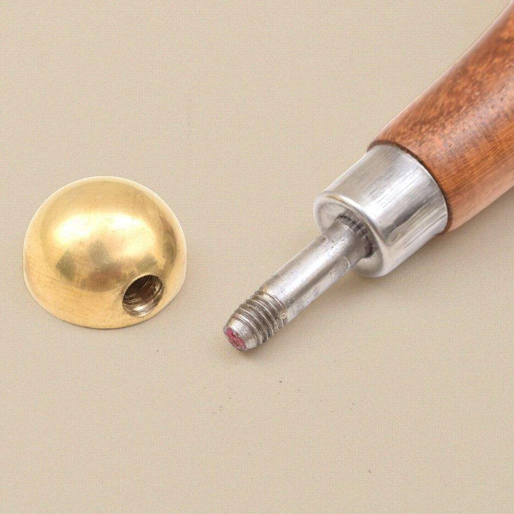 Brass Head Bezel Pusher and Burnisher, 4 Inch, Non-Marring Round Head on a Hardwood Handle, for Stone Setting | Jewellery Making Tools | Toolsmith Ltd UK