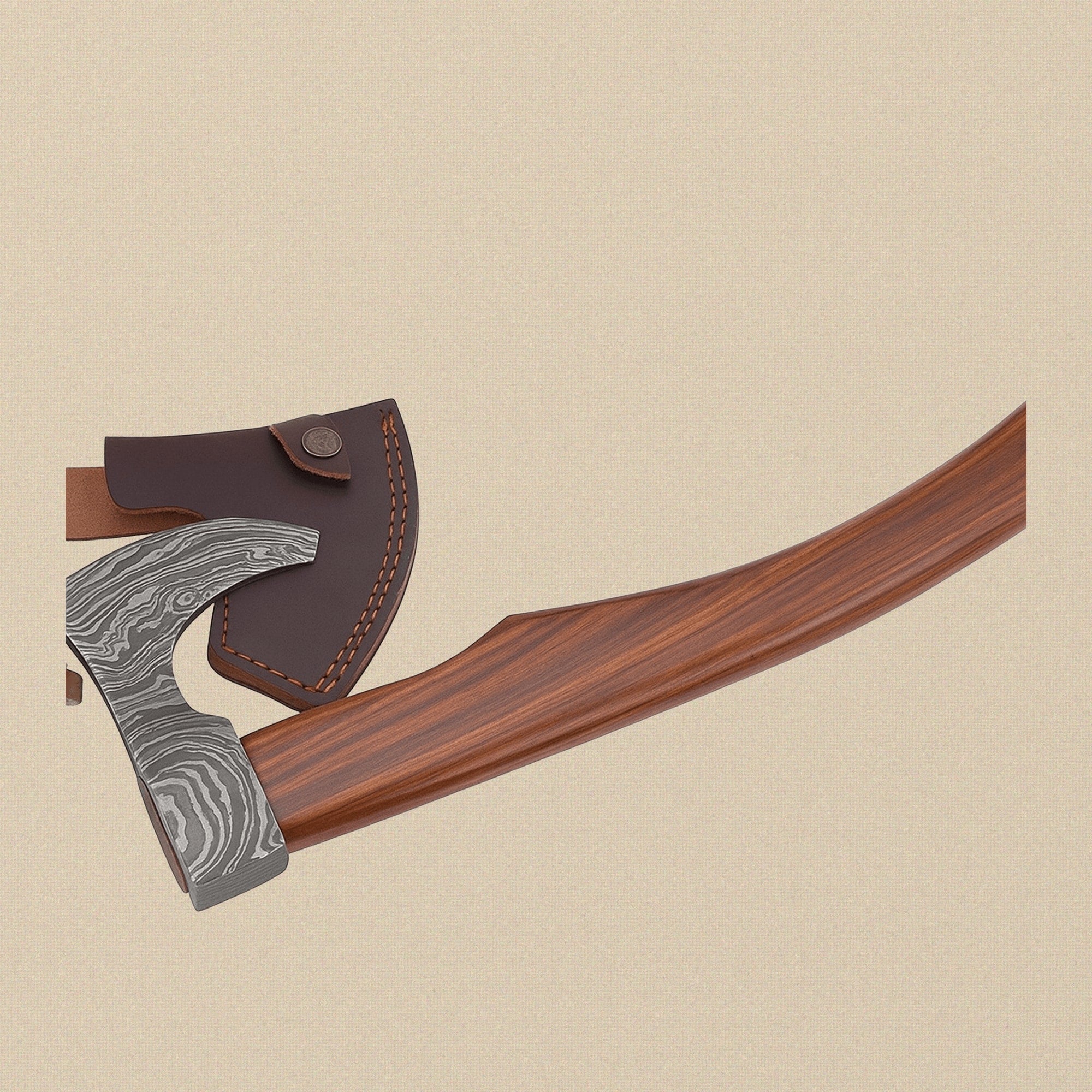 Damascus Steel Hatchet 15.5-inch with Walnut Wood Handle and Leather Sheath | Axe | Toolsmith Ltd UK