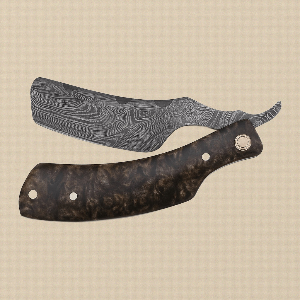 Damascus Steel Straight Razor, 75 mm Blade, 264-Layer Swirl Pattern | Straight Razor | Toolsmith Ltd UK