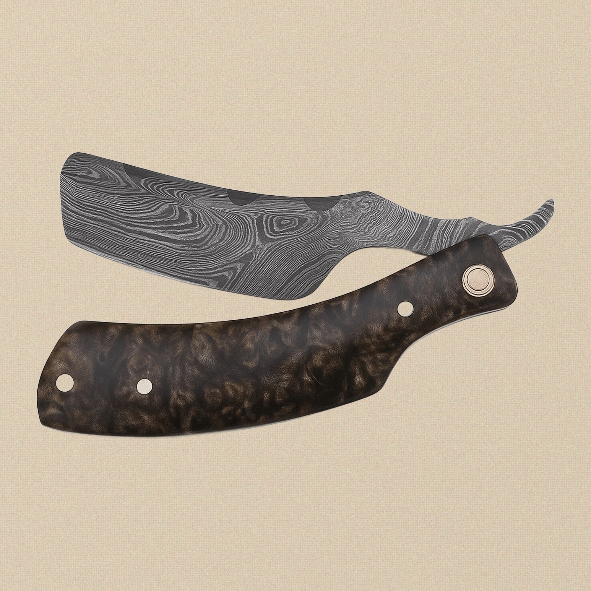 Damascus Steel Straight Razor, 75 mm Blade, 264-Layer Swirl Pattern | Straight Razor | Toolsmith Ltd UK