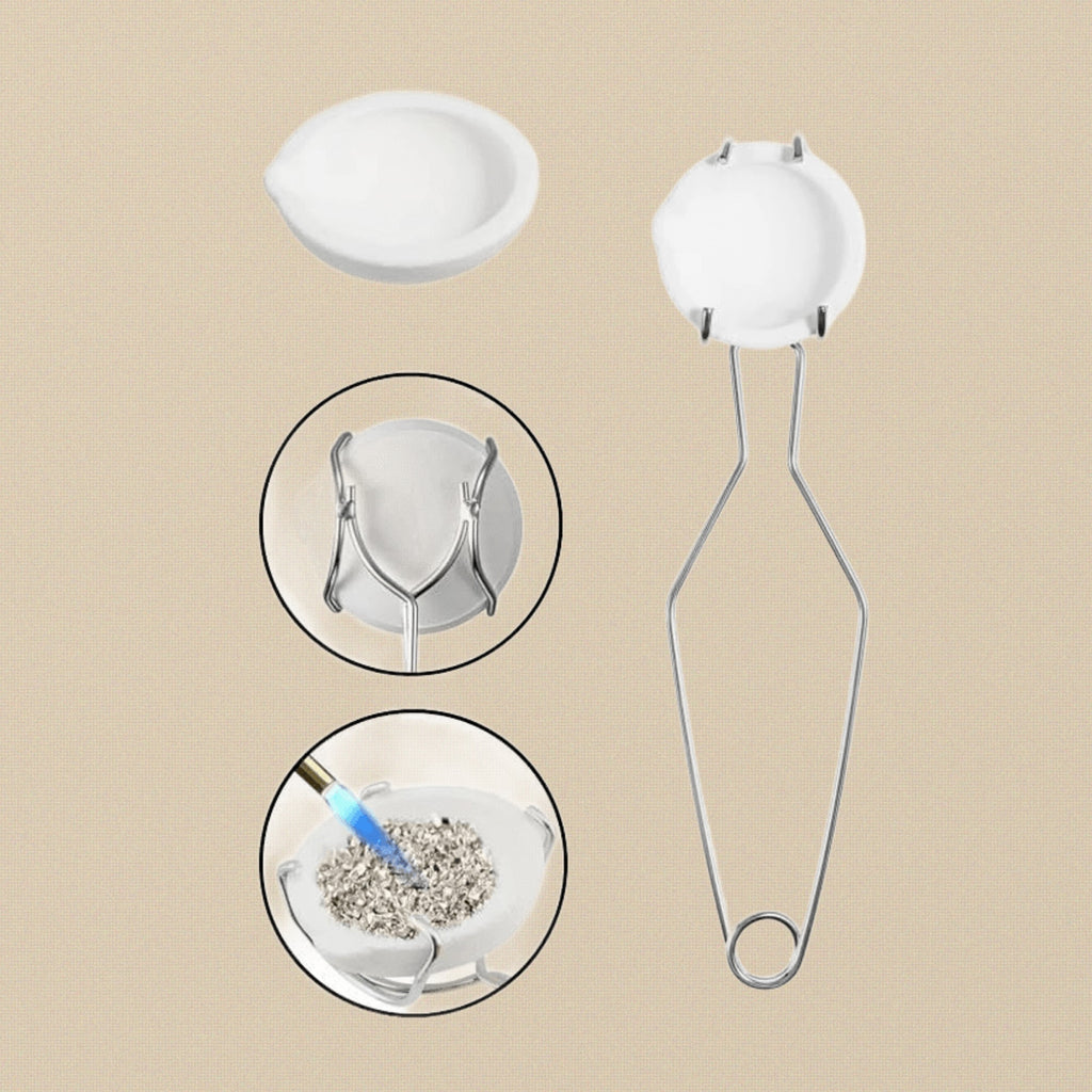 3-Inch Jewellery Casting Crucible Dish with Stainless Steel Whip Tongs Set, Metal Melting Equipment for Gold, Silver, Copper Refining, 2-Piece Crafting Kit | Jewellery Making Tools | Toolsmith Ltd UK