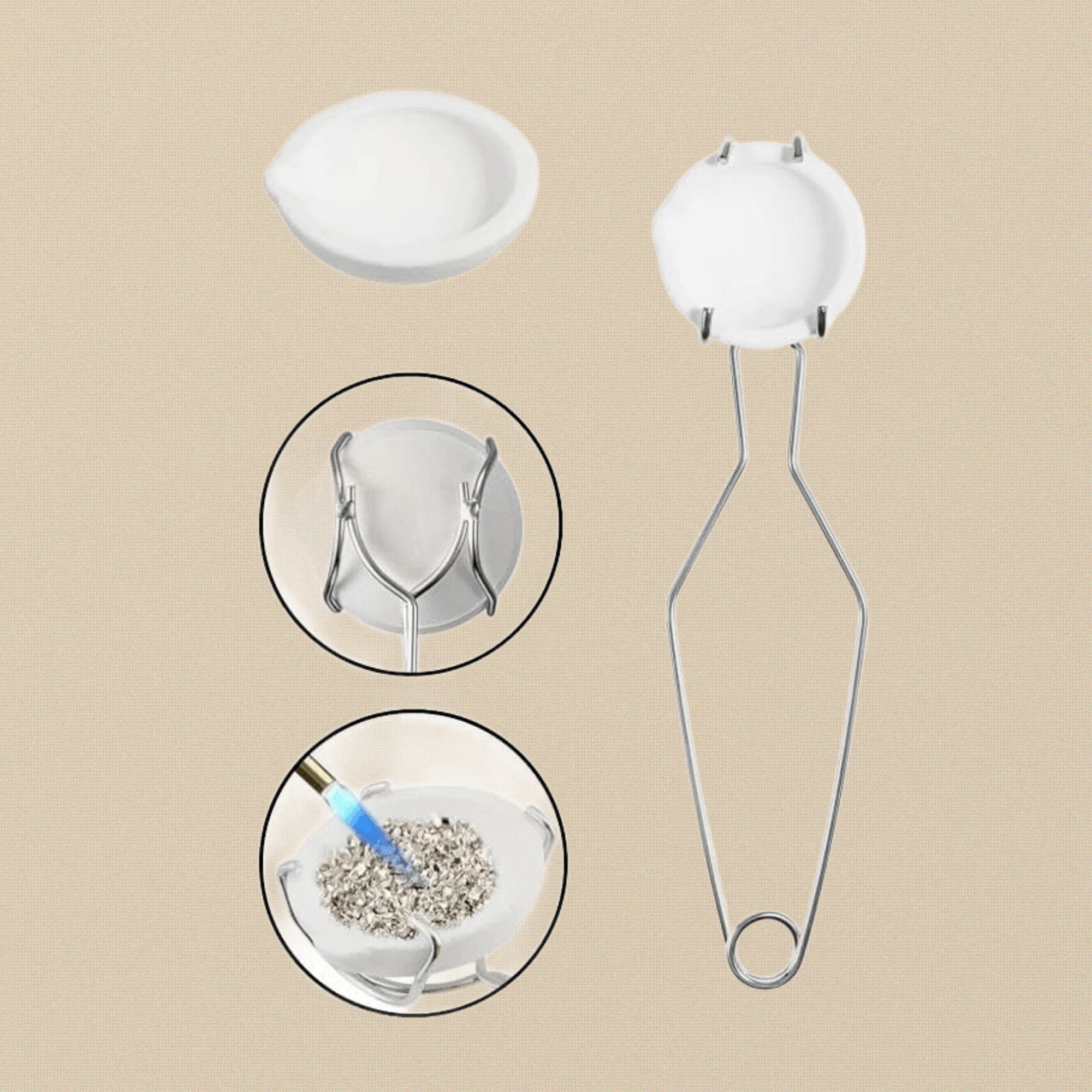 3-Inch Jewellery Casting Crucible Dish with Stainless Steel Whip Tongs Set, Metal Melting Equipment for Gold, Silver, Copper Refining, 2-Piece Crafting Kit | Jewellery Making Tools | Toolsmith Ltd UK