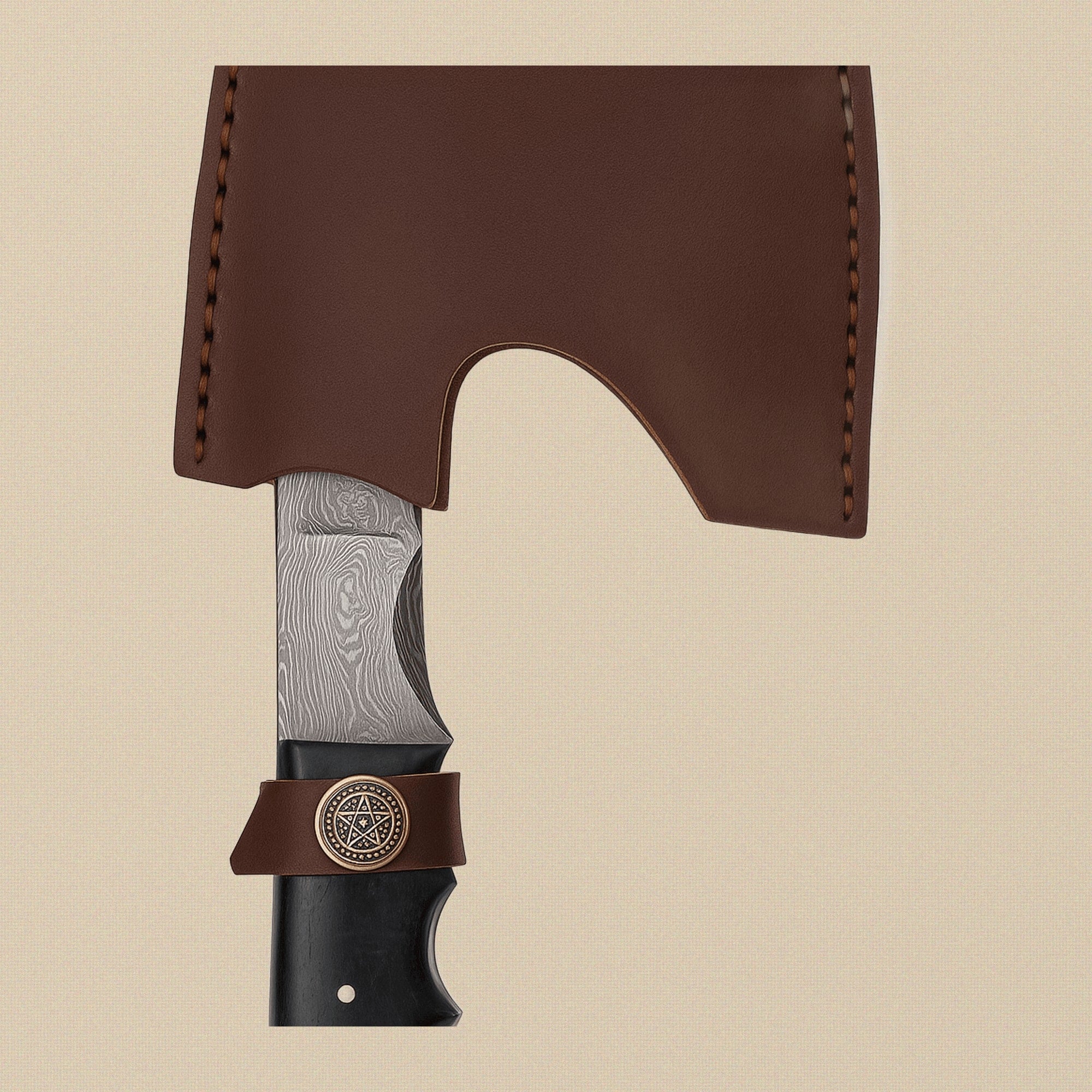 Hand-Forged Damascus Steel Axe, 21.7 cm, with Wood Handle and Leather Sheath | Axes | Toolsmith Ltd UK