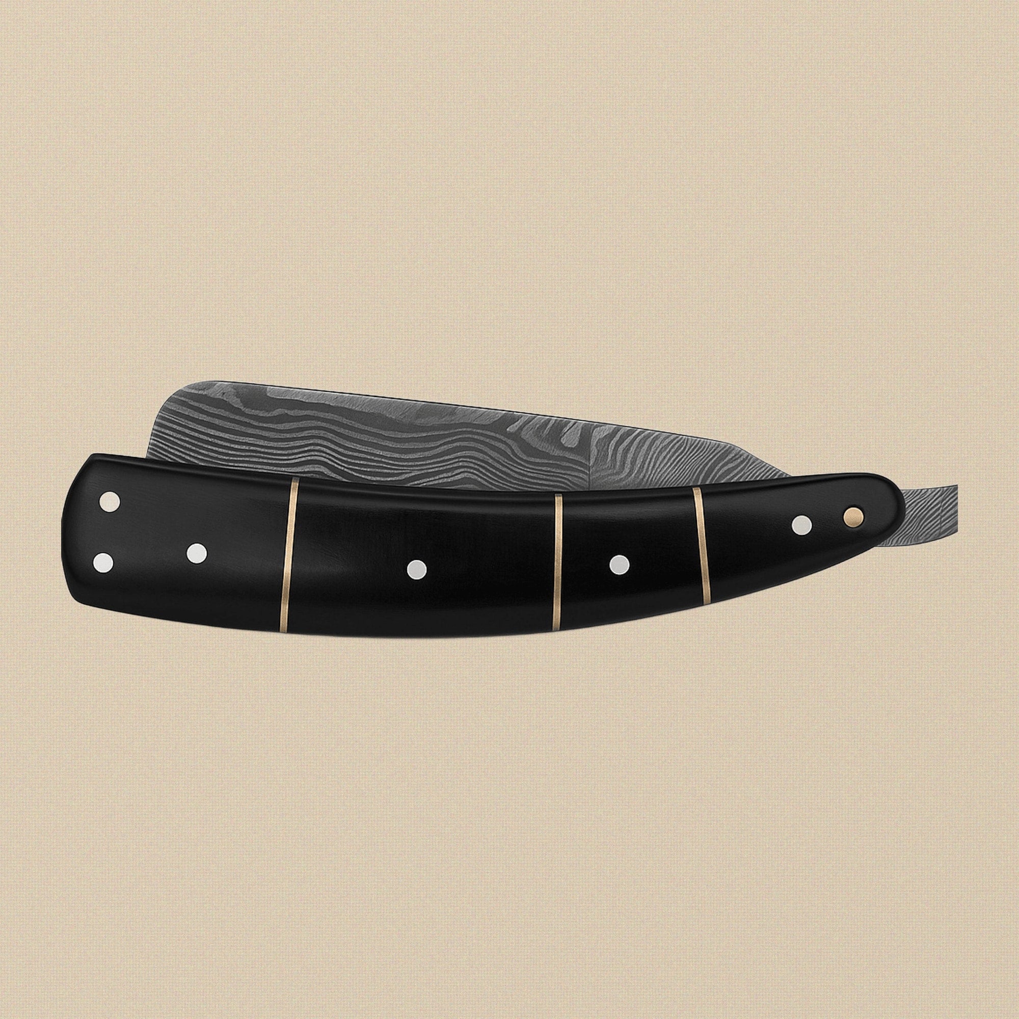 Damascus Steel Straight Razor, 70mm Blade, with Bull Horn Handle | Straight Razor | Toolsmith Ltd UK
