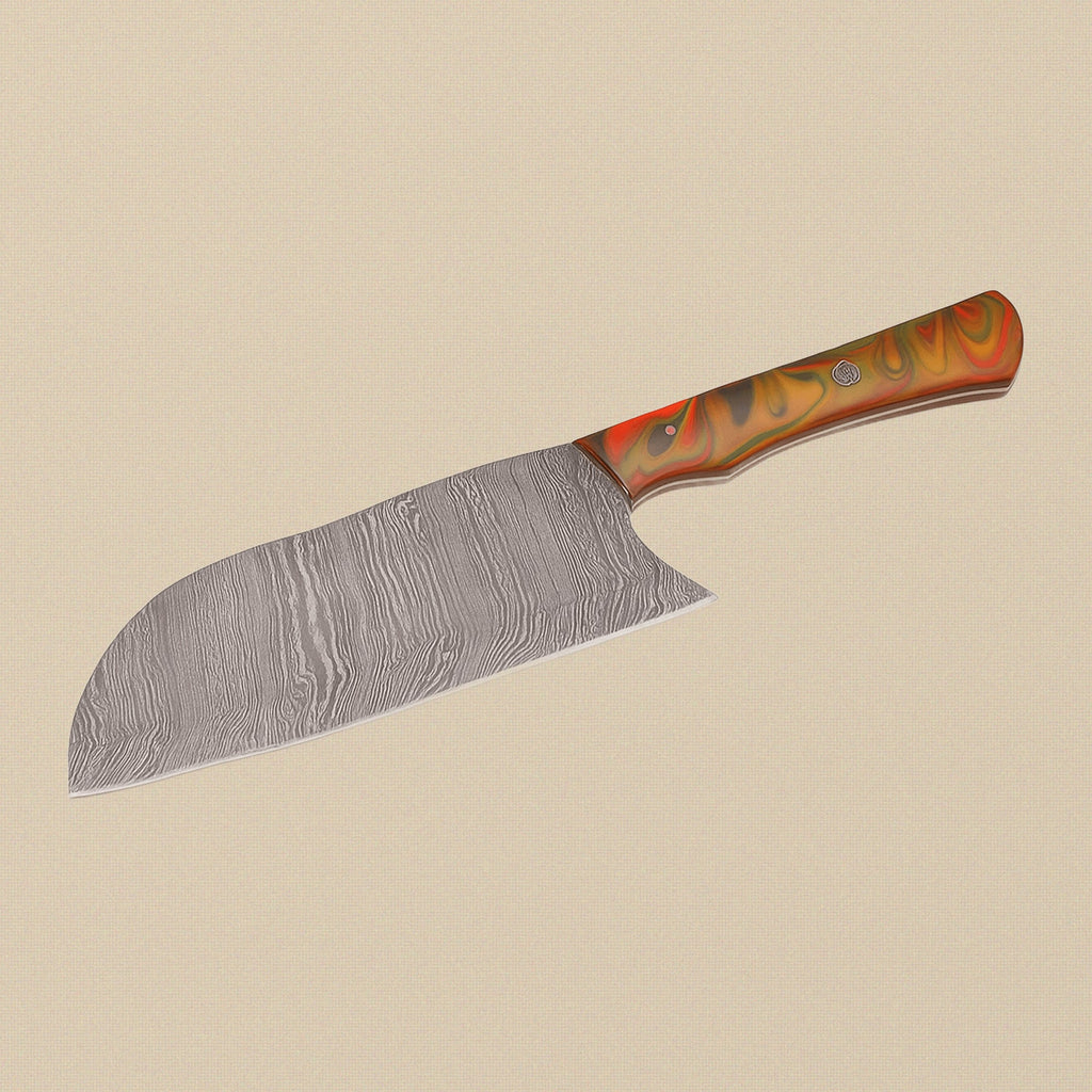 Damascus Steel Cleaver with 165mm Blade, Horn Handle and Leather Sheath | Cleaver | Toolsmith Ltd UK