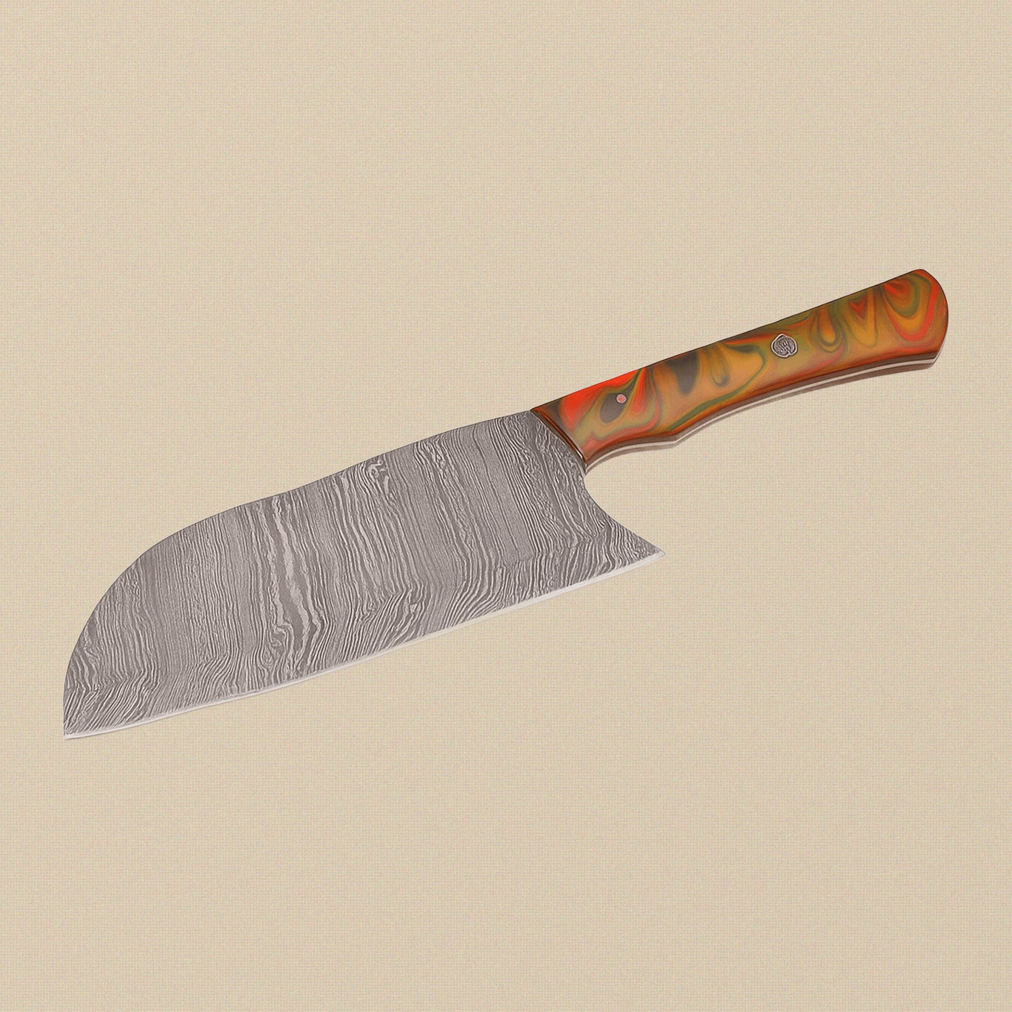 Damascus Steel Cleaver with 165mm Blade, Horn Handle and Leather Sheath | Cleaver | Toolsmith Ltd UK