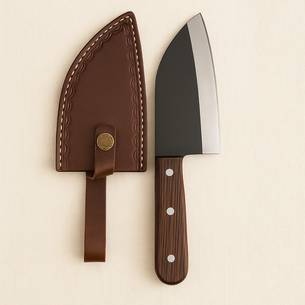 D2 Steel Cleaver Chopper, 16.3 cm Blade, with Wenge Wood Handle and Leather Sheath | Cleaver | Toolsmith Ltd UK