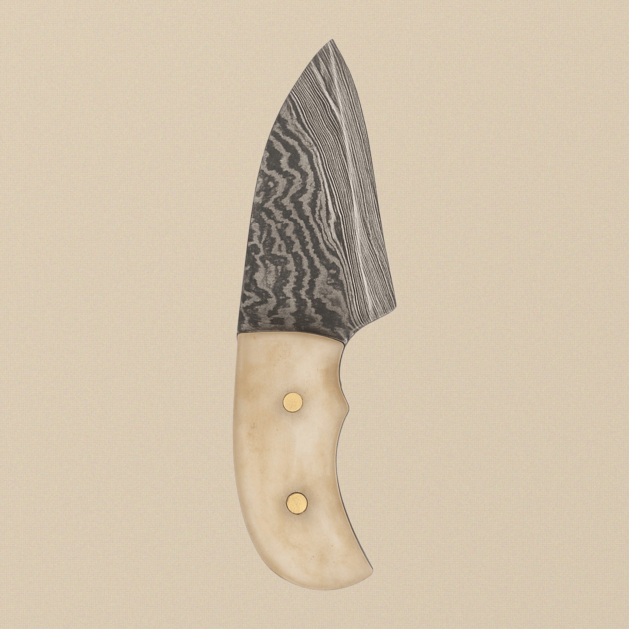 Miniature Damascus Skinner Knife, 76mm, Bone-Handled with Leather Sheath | Miniature Knife | Toolsmith Ltd UK