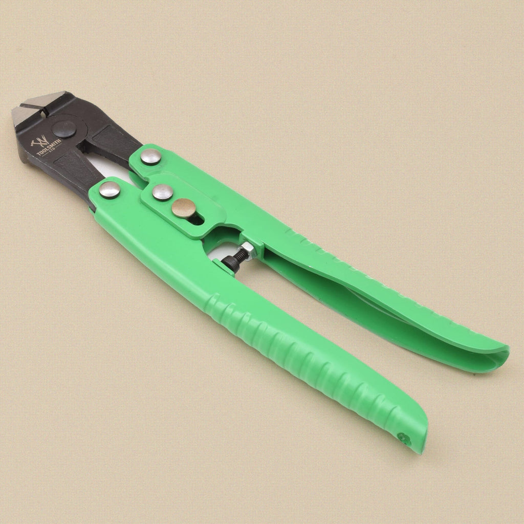 Cable cutters open, showing the compound jaw