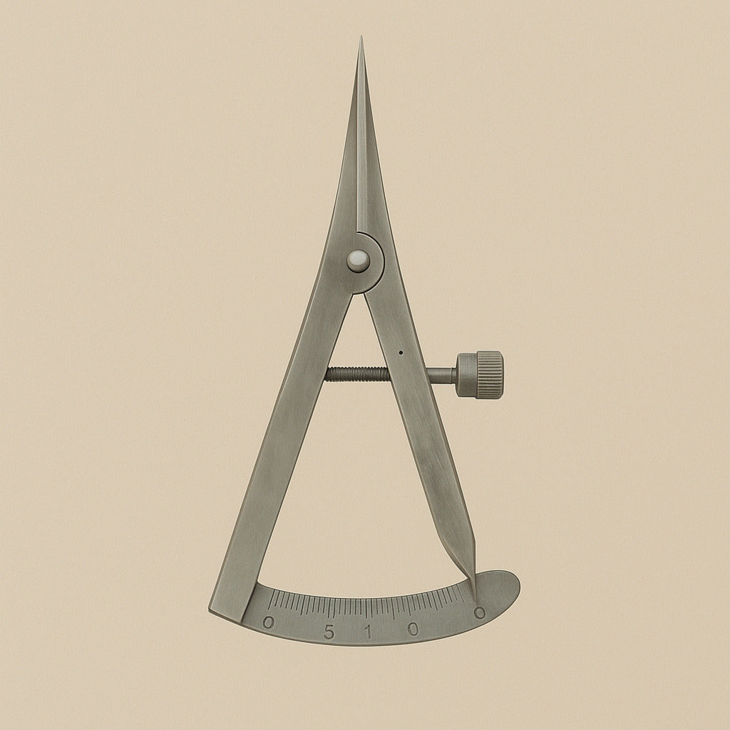 Castroviejo calipers, single caliper standing upright with the 0 to 20 mm scale at the bottom