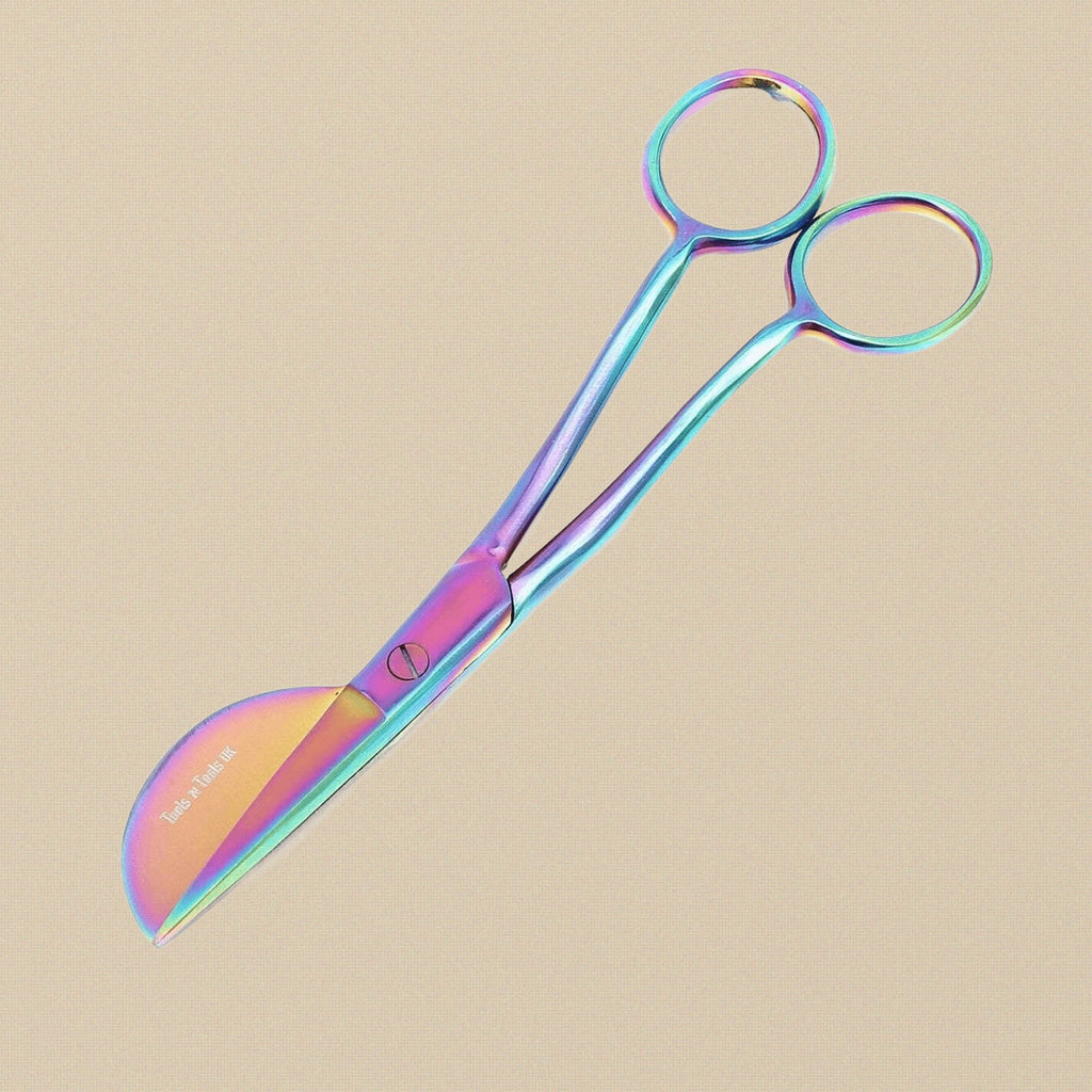 Full Duckbill Applique Scissors 6 Inch, Rainbow Multicolor Finish, Curved Offset Handle, for Embroidery Quilting Sewing Fabric Cutting | Jewellery Making Tools | Toolsmith Ltd UK