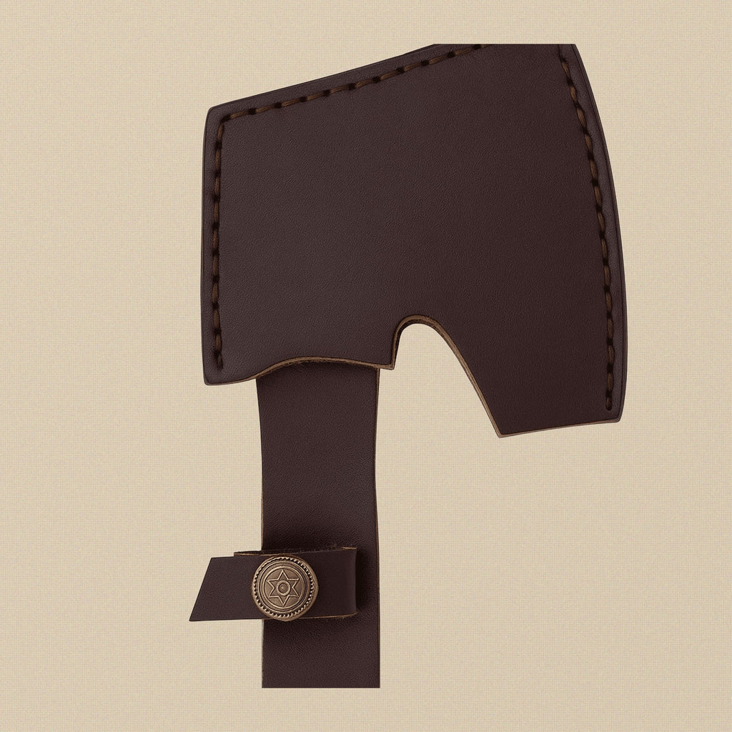 Damascus Steel Hatchet, 229 mm, with Bull Horn and Bone Handle and Leather Sheath | Hatchet | Toolsmith Ltd UK